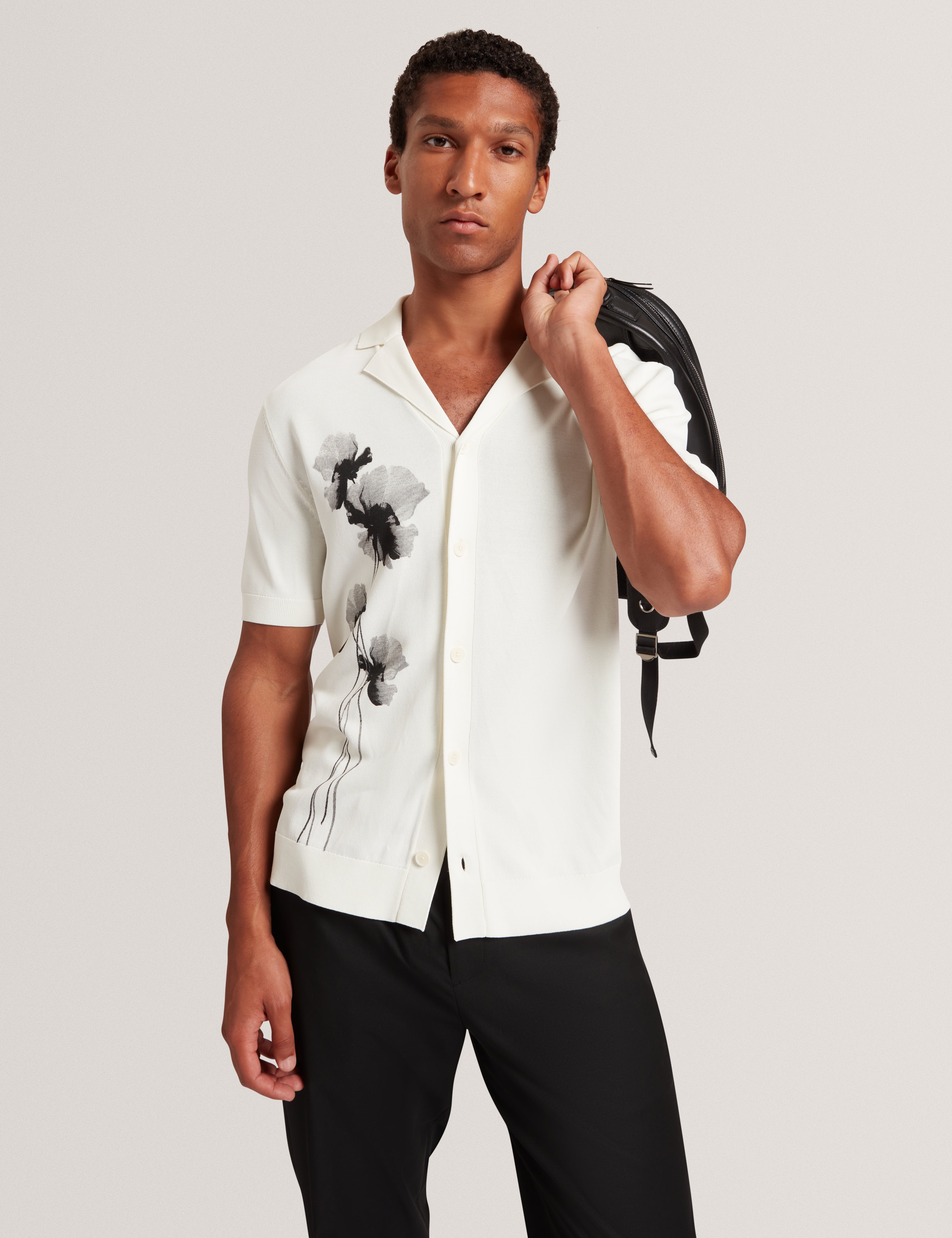 Daffid Ss Knitted Floral Shirt White
