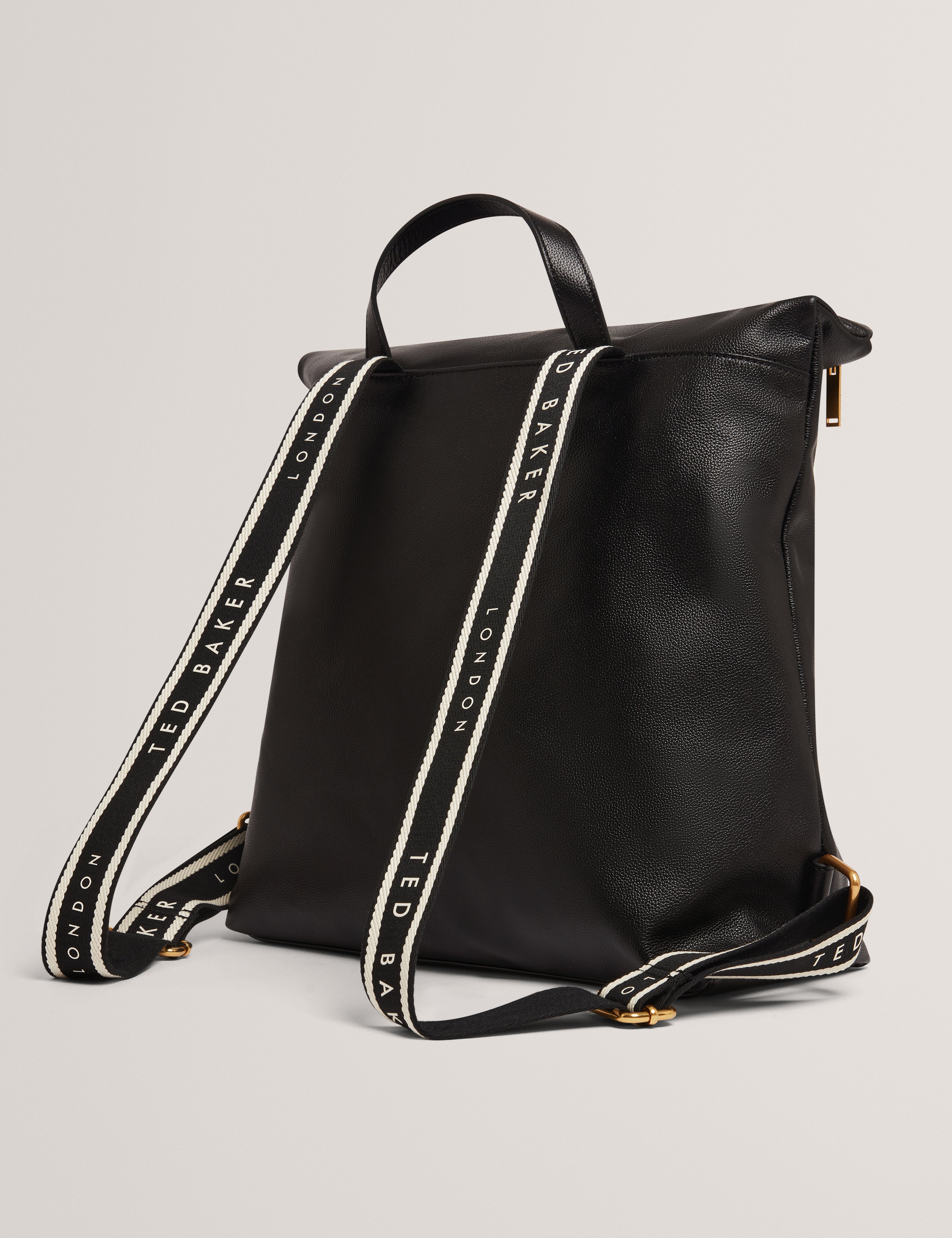 Luccea Webbing Leather Backpack Black