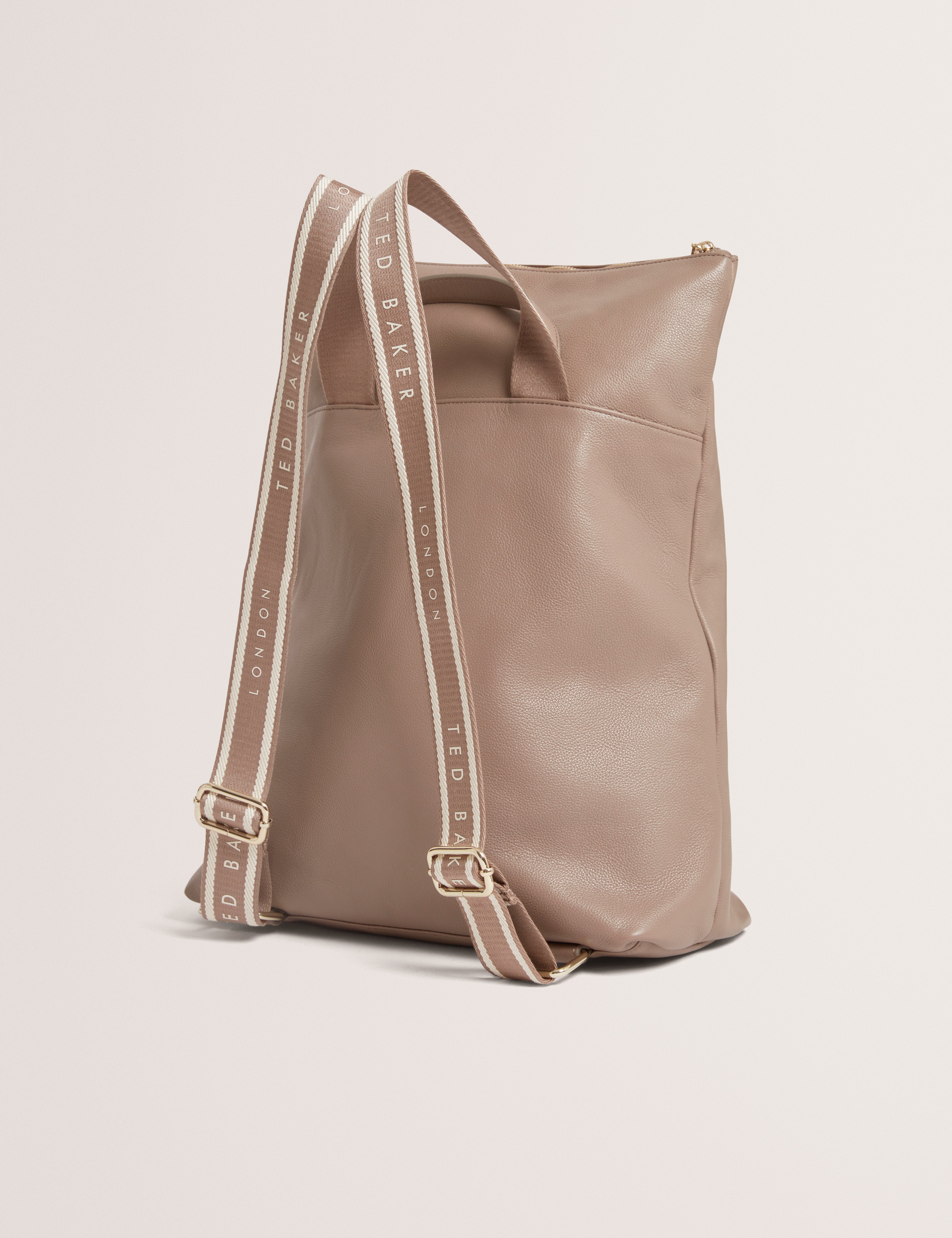 Luccea Webbing Leather Backpack Taupe