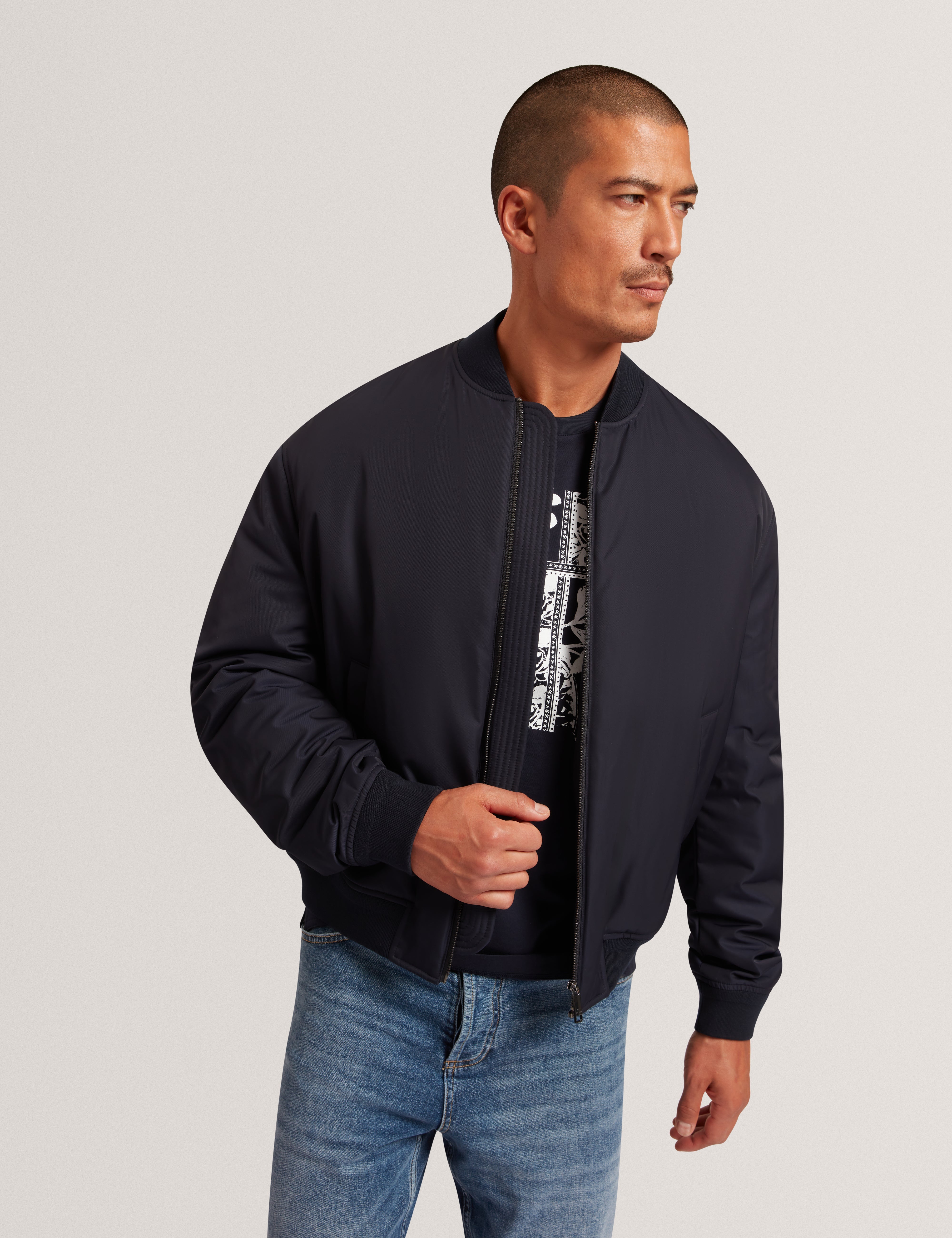 Bombard Relaxed Fit Nylon Ma1 Bomber Jacket Navy