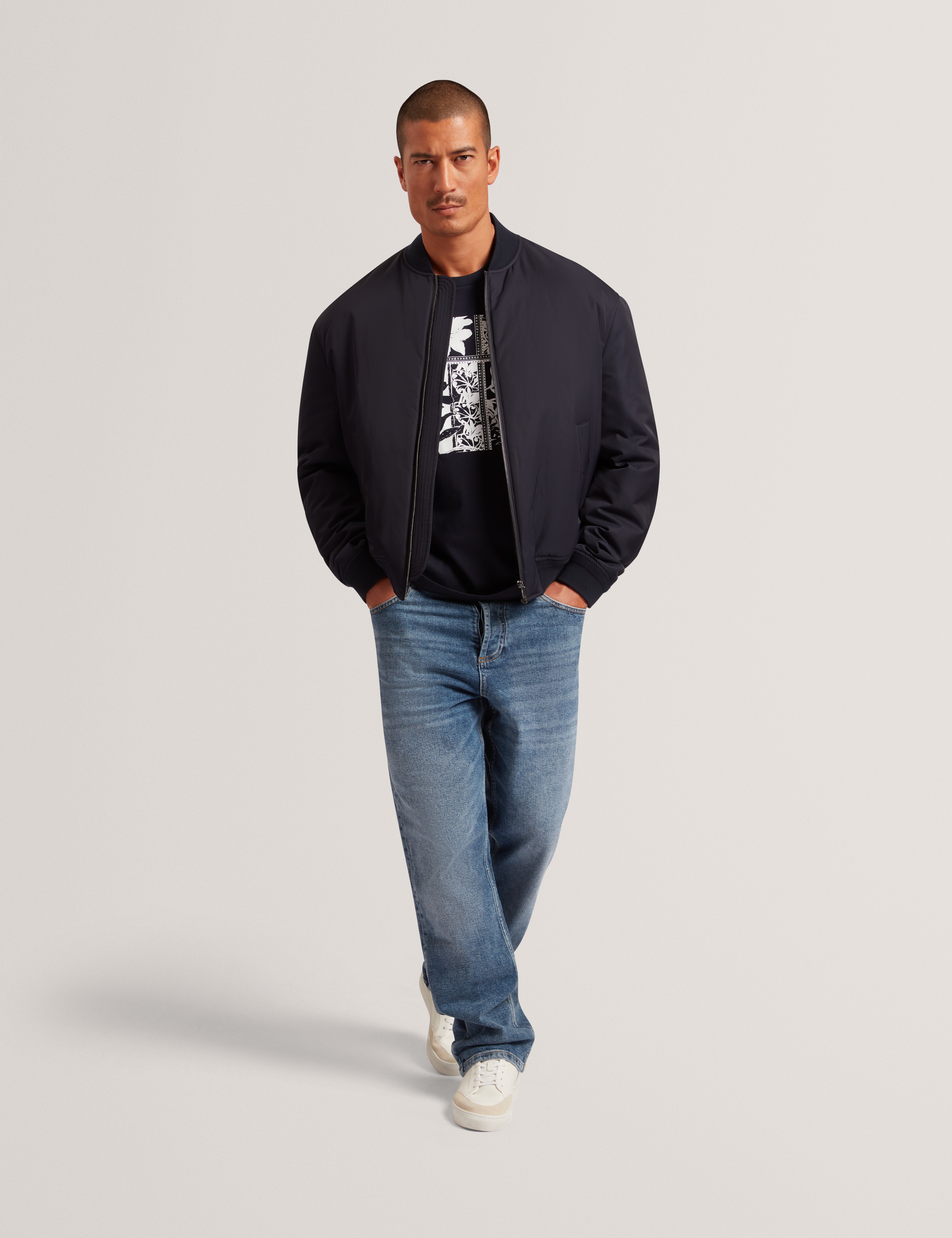 Bombard Relaxed Fit Nylon Ma1 Bomber Jacket Navy