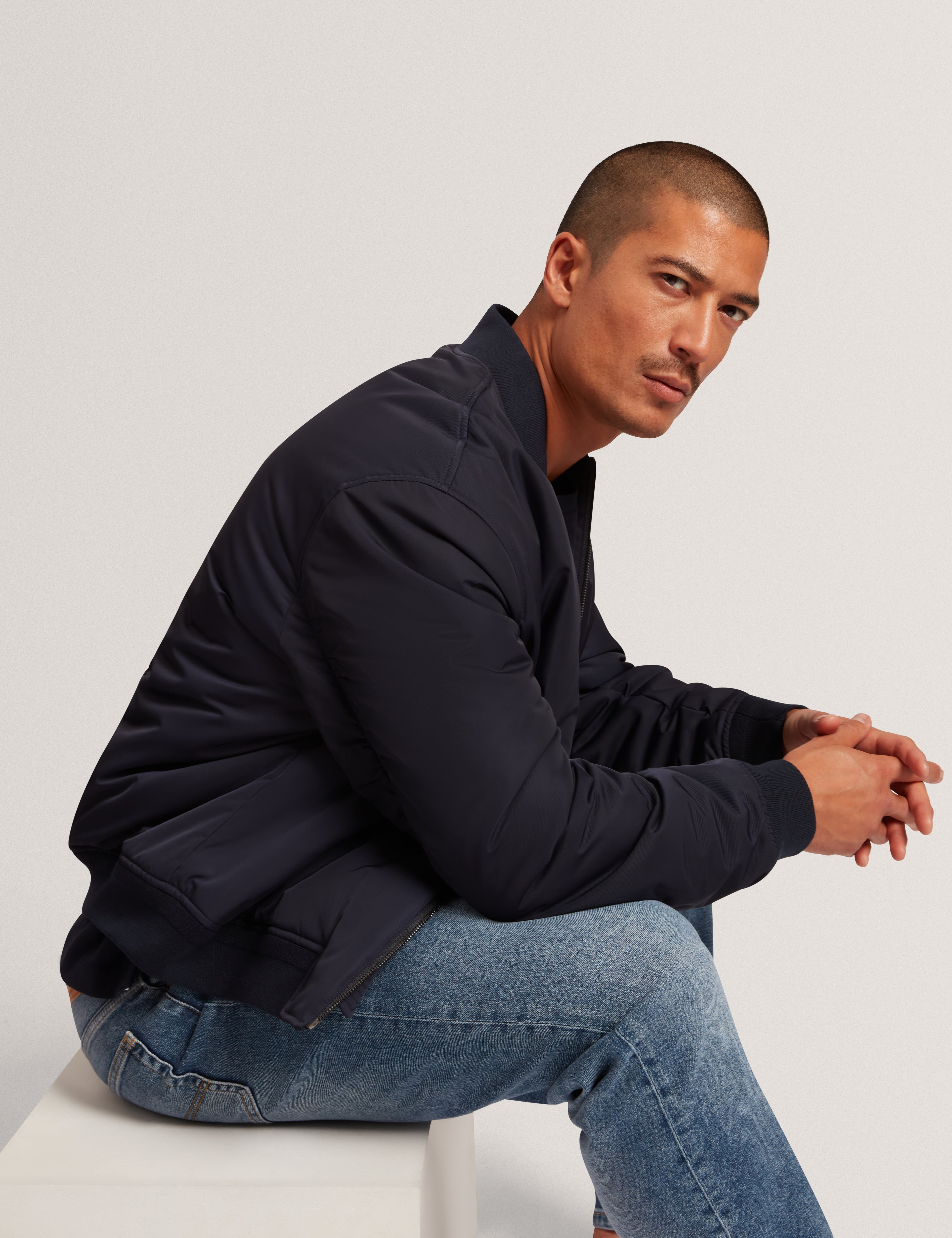 Bombard Relaxed Fit Nylon Ma1 Bomber Jacket Navy