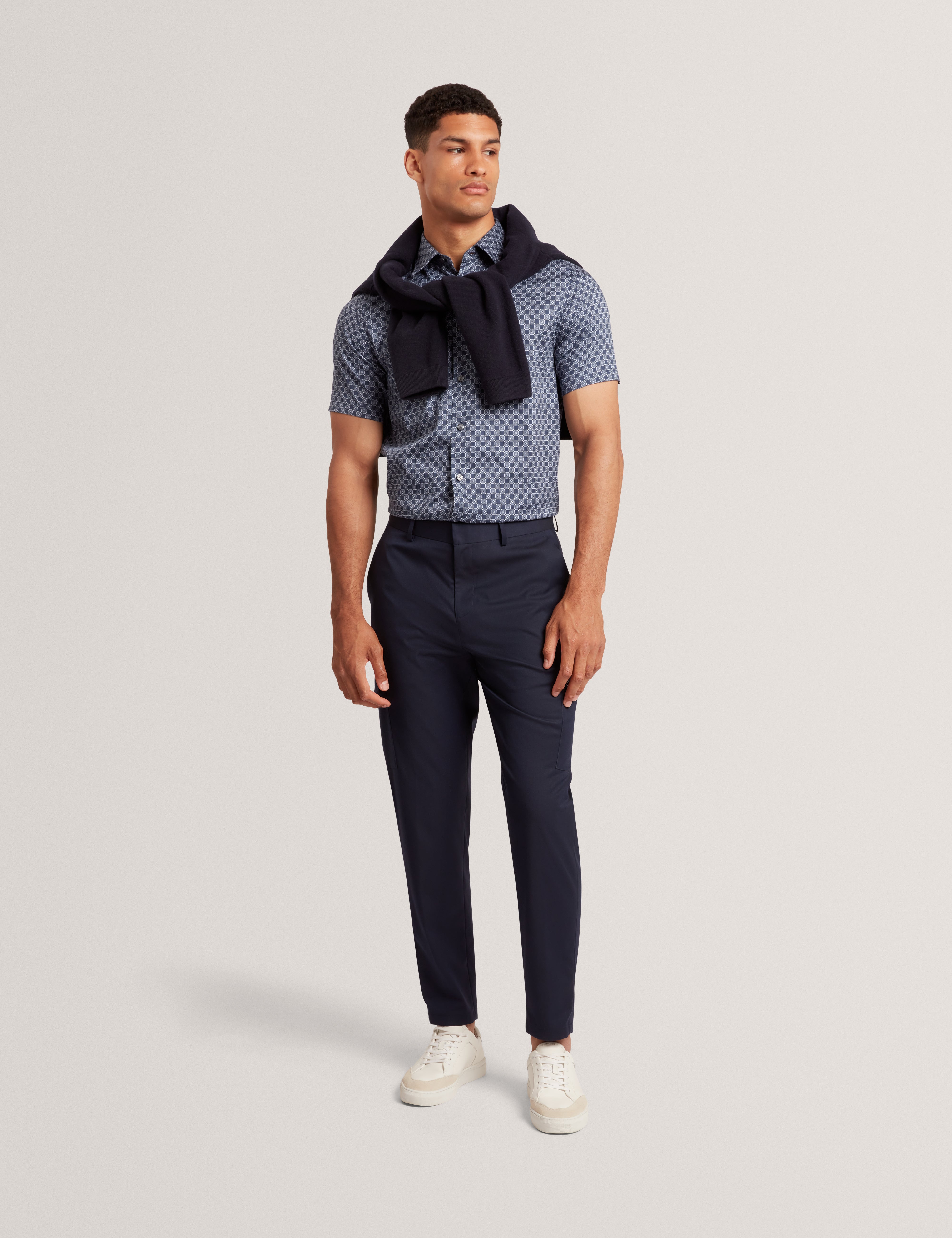 Sefsho Ss Slim Fit Circle Geo Print Shirt Navy