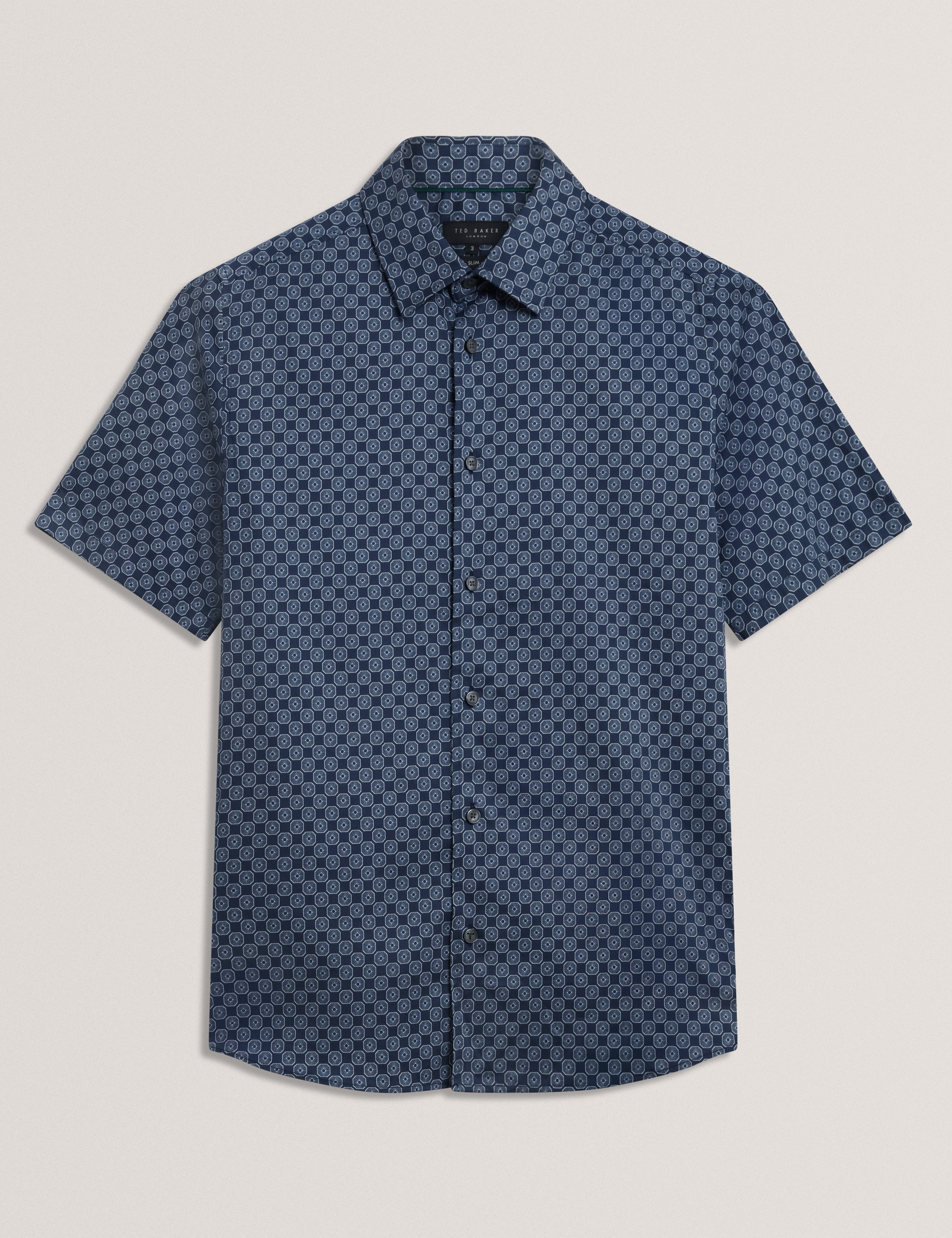 Sefsho Ss Slim Fit Circle Geo Print Shirt Navy
