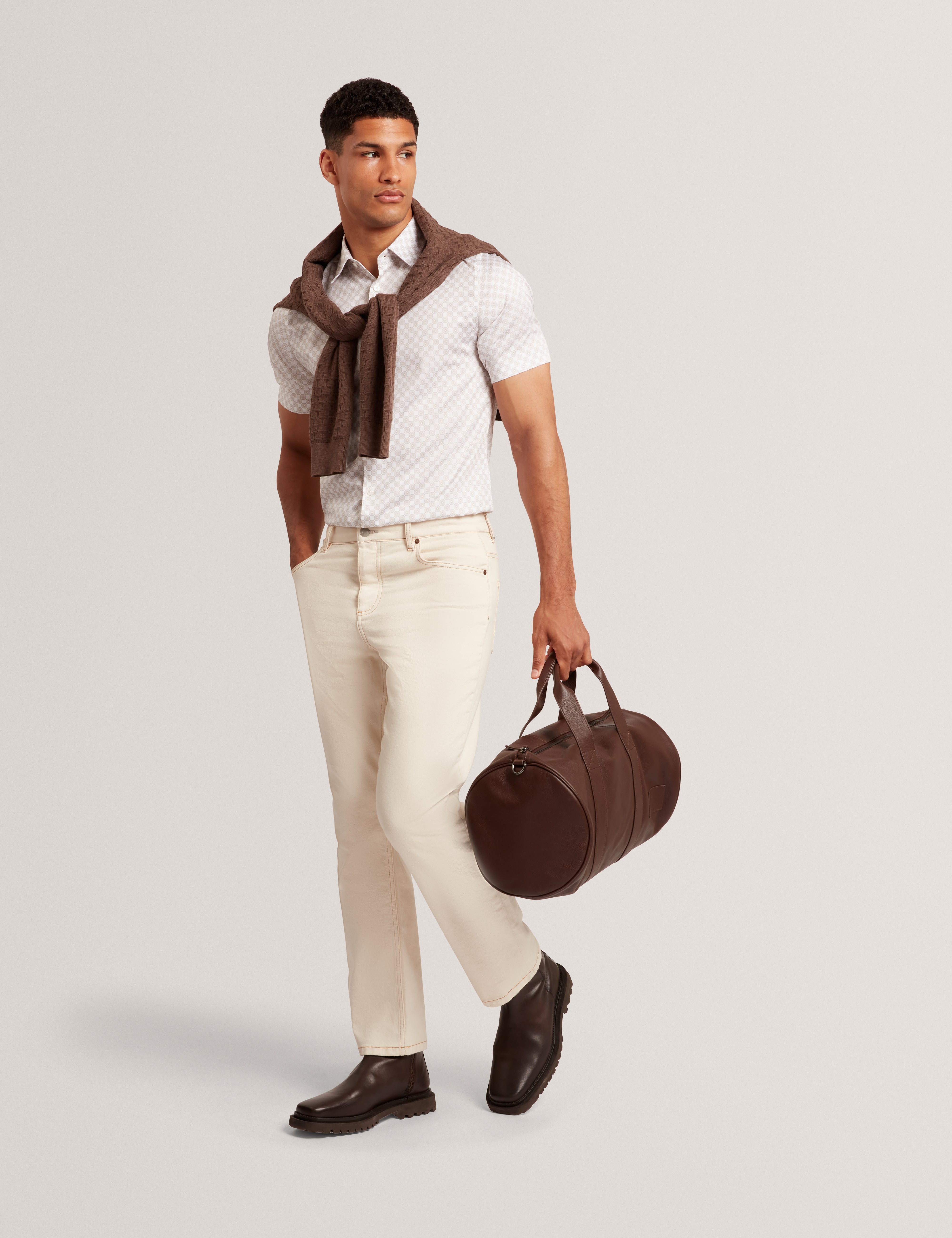 Sefsho Ss Slim Fit Circle Geo Print Shirt Taupe