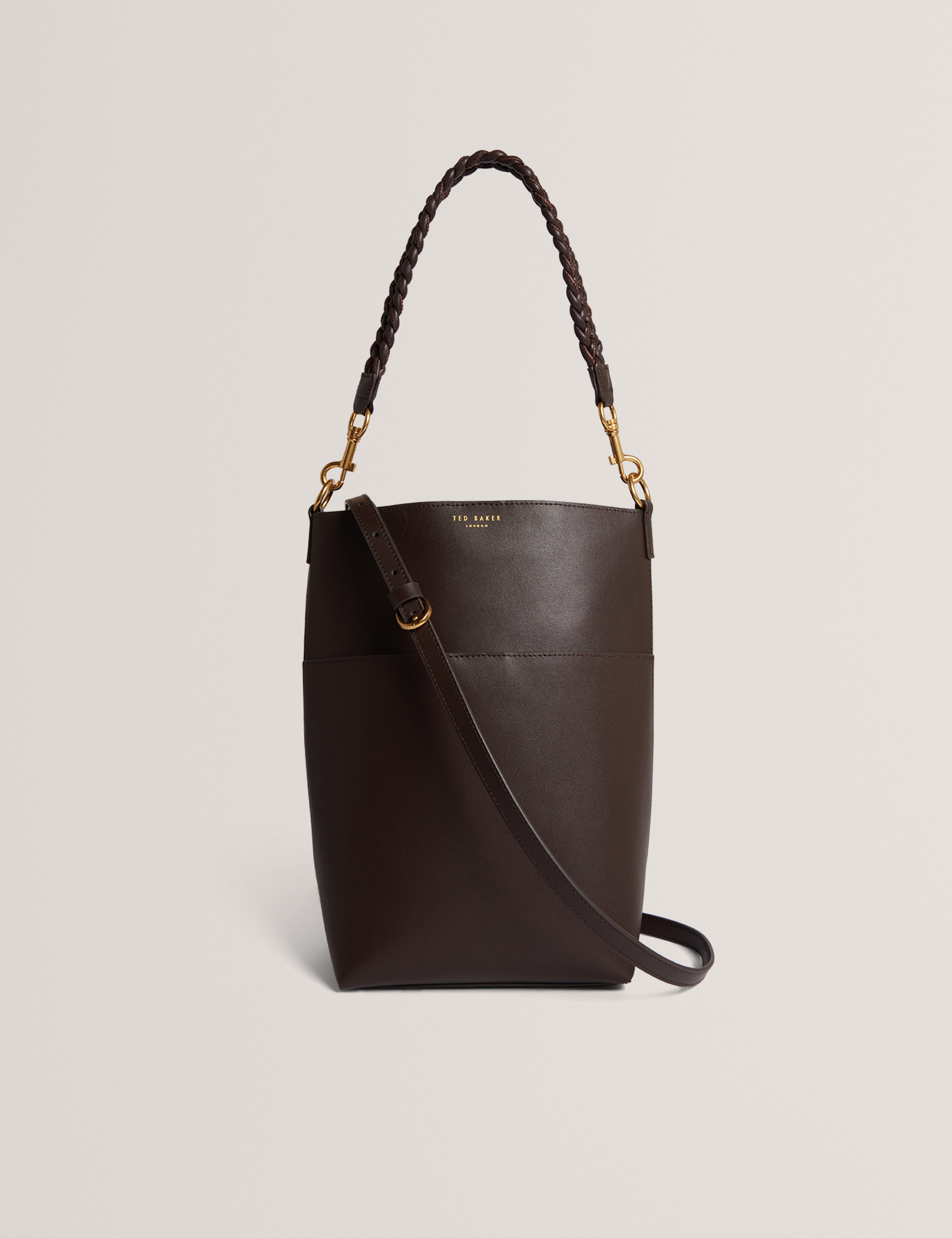 Wannda Weave Handle Leather Medium Bucket Bag Brn-Choc