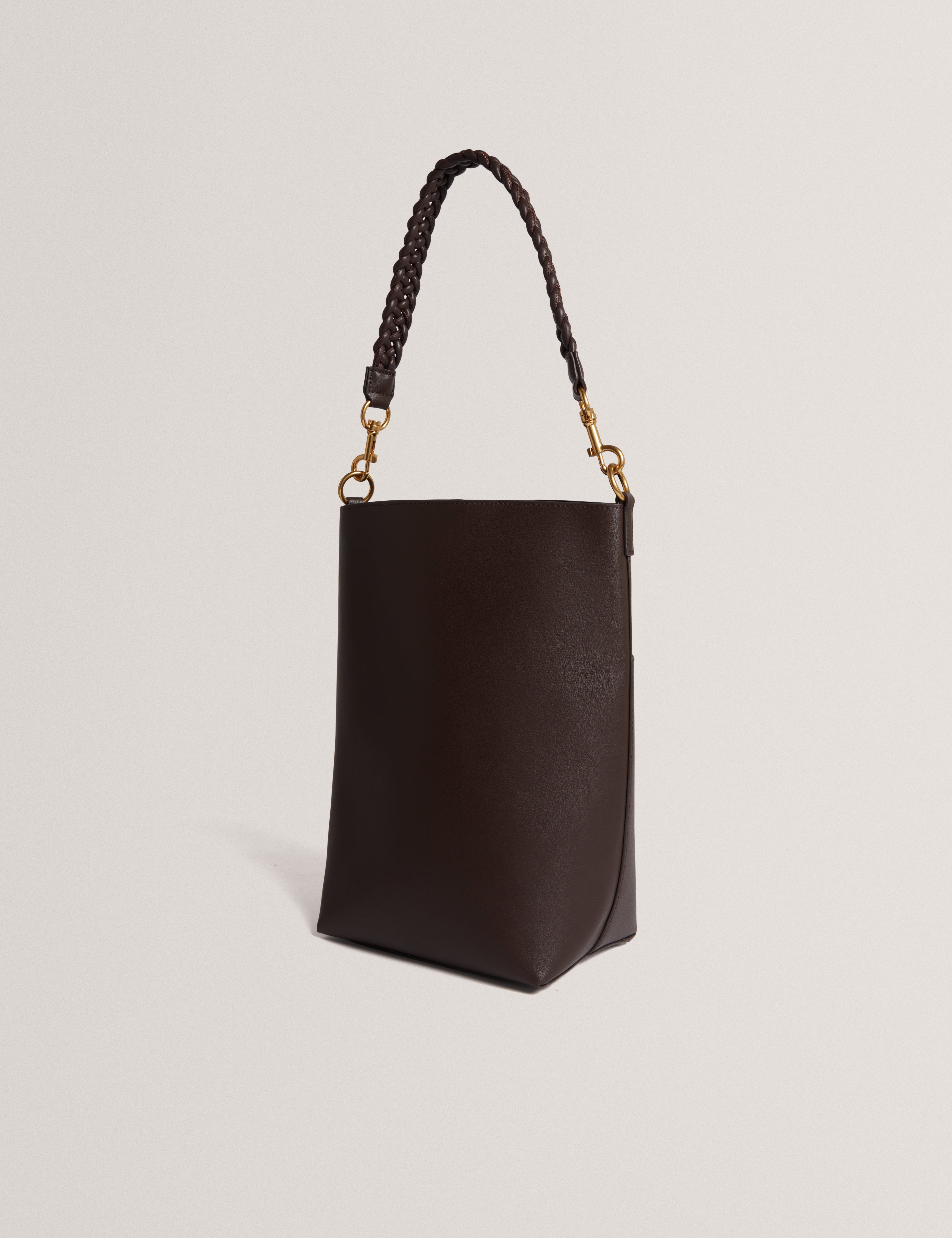 Wannda Weave Handle Leather Medium Bucket Bag Brn-Choc