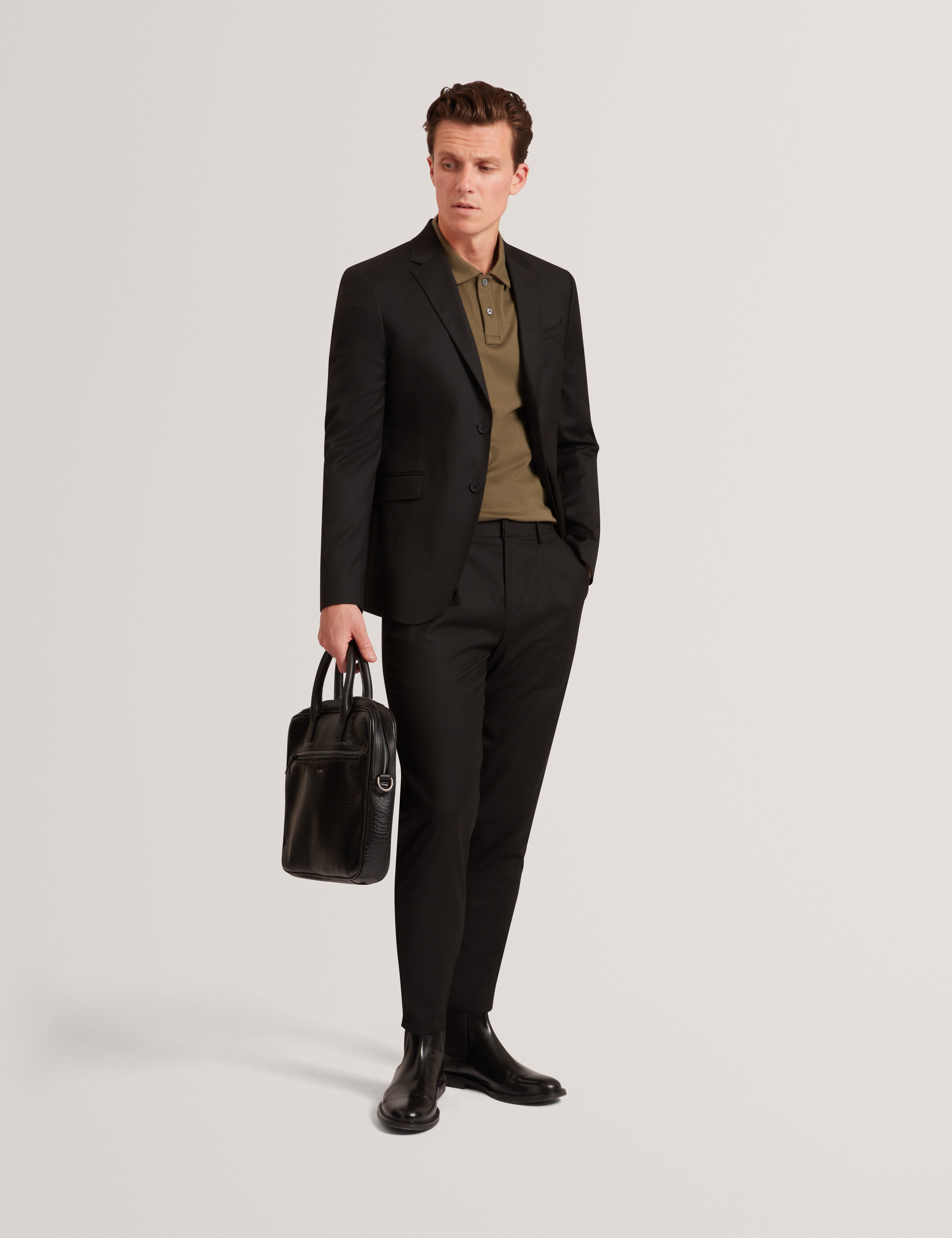 Salson Tapered Fit Wool Blend Trouser With Stre Black