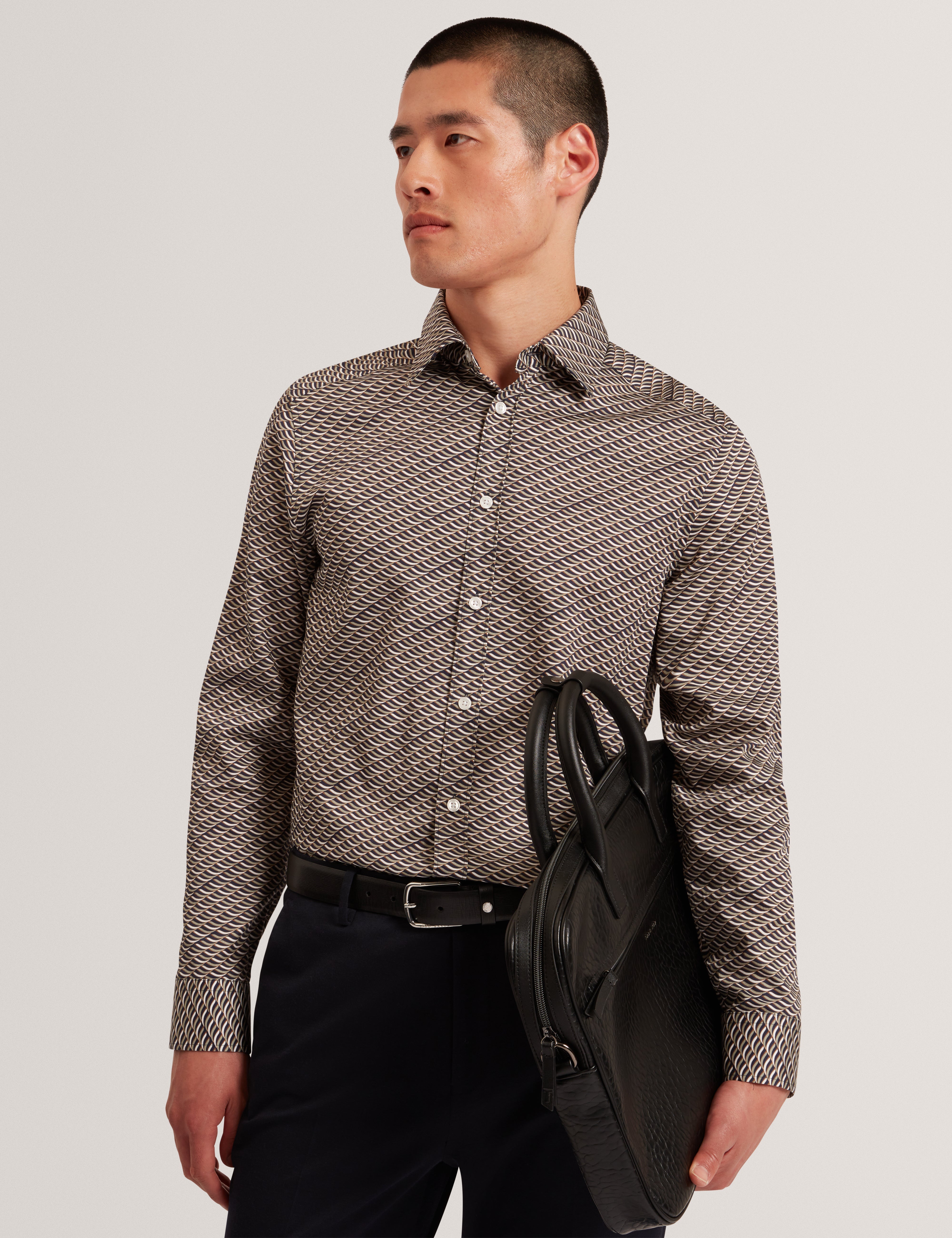 Agnar Long Sleeve Regular Fit Wave Geo Print Shirt Multicol