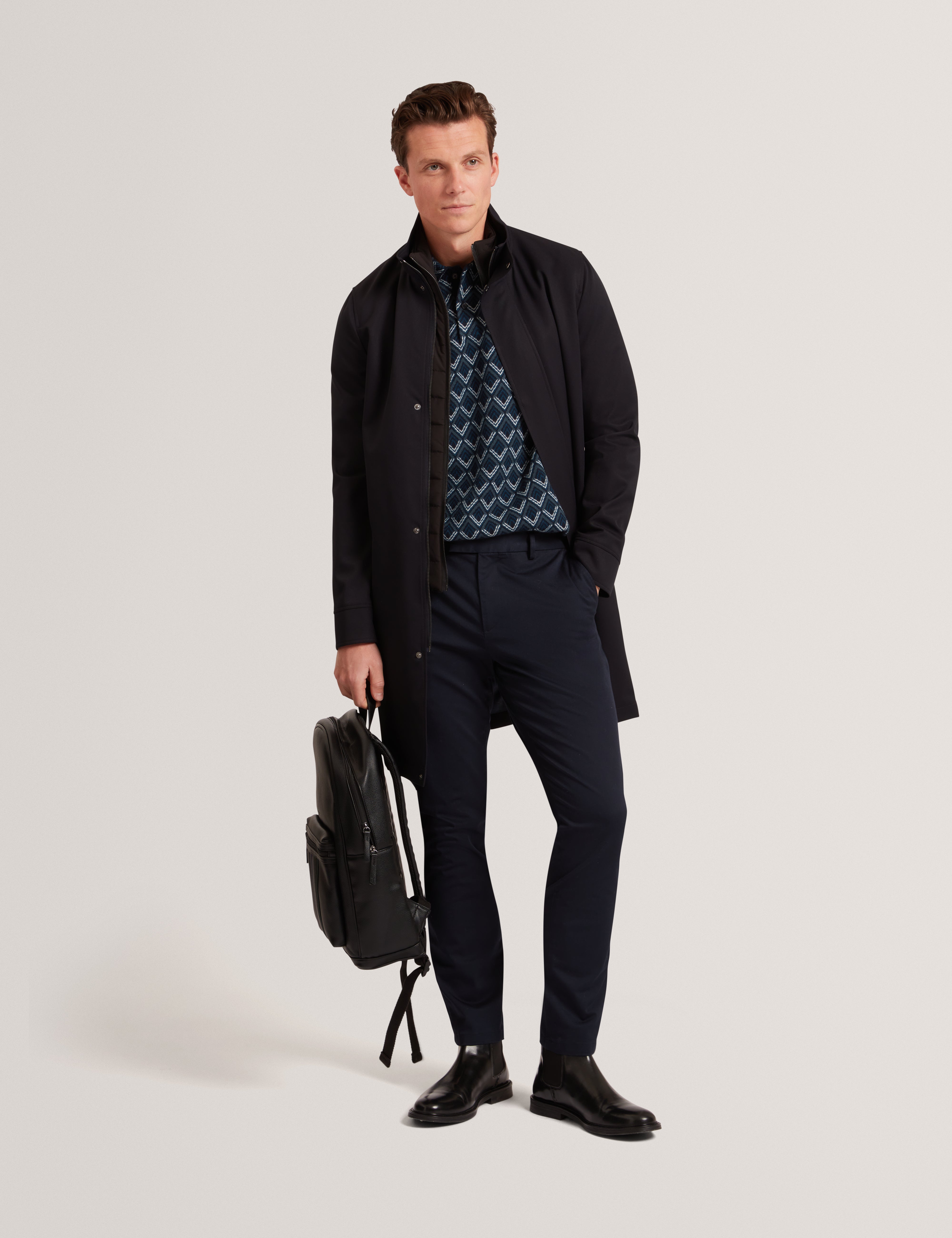 Ruabon Nylon Funnel Neck Jacket With Mock Liner Navy