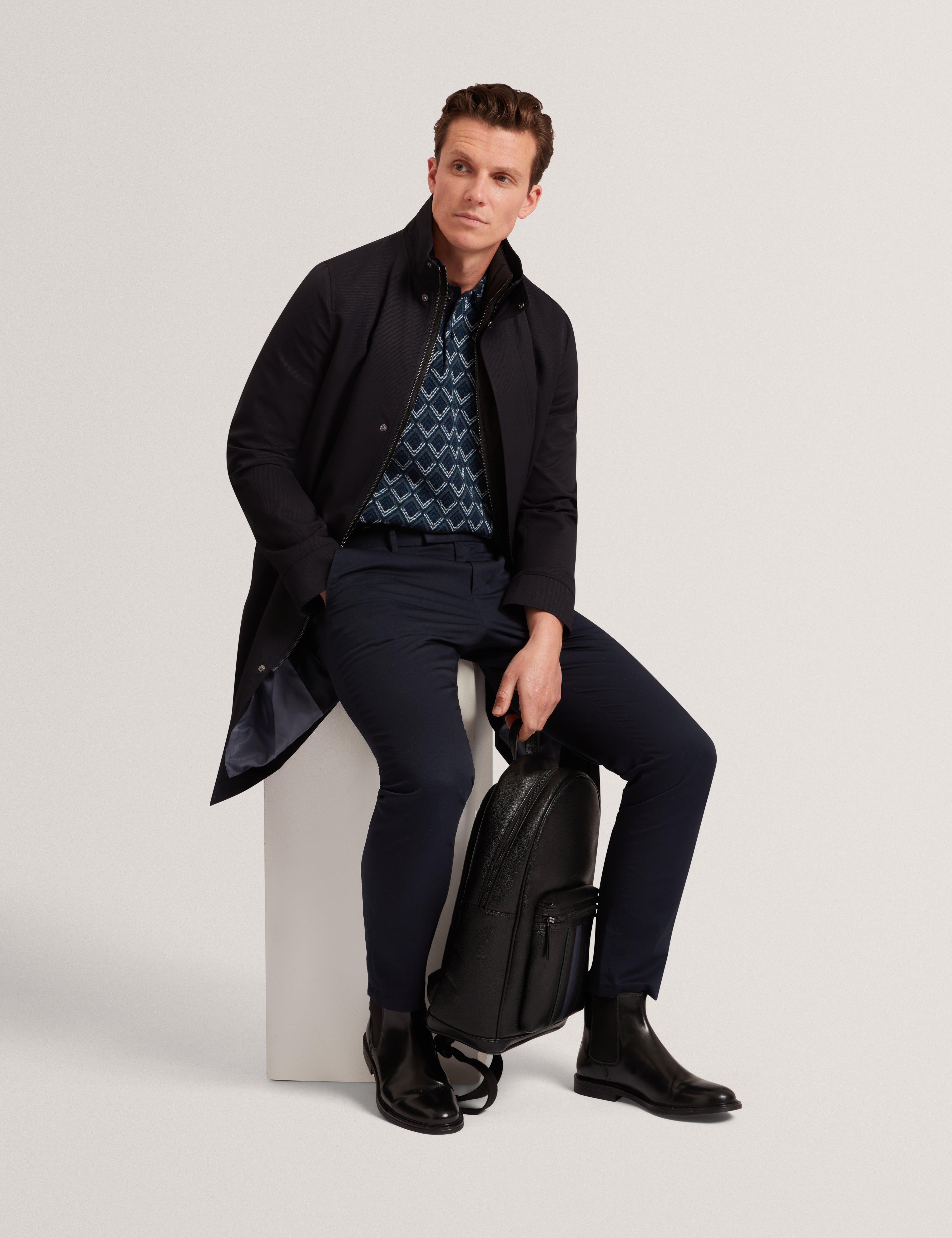 Ruabon Nylon Funnel Neck Jacket With Mock Liner Navy