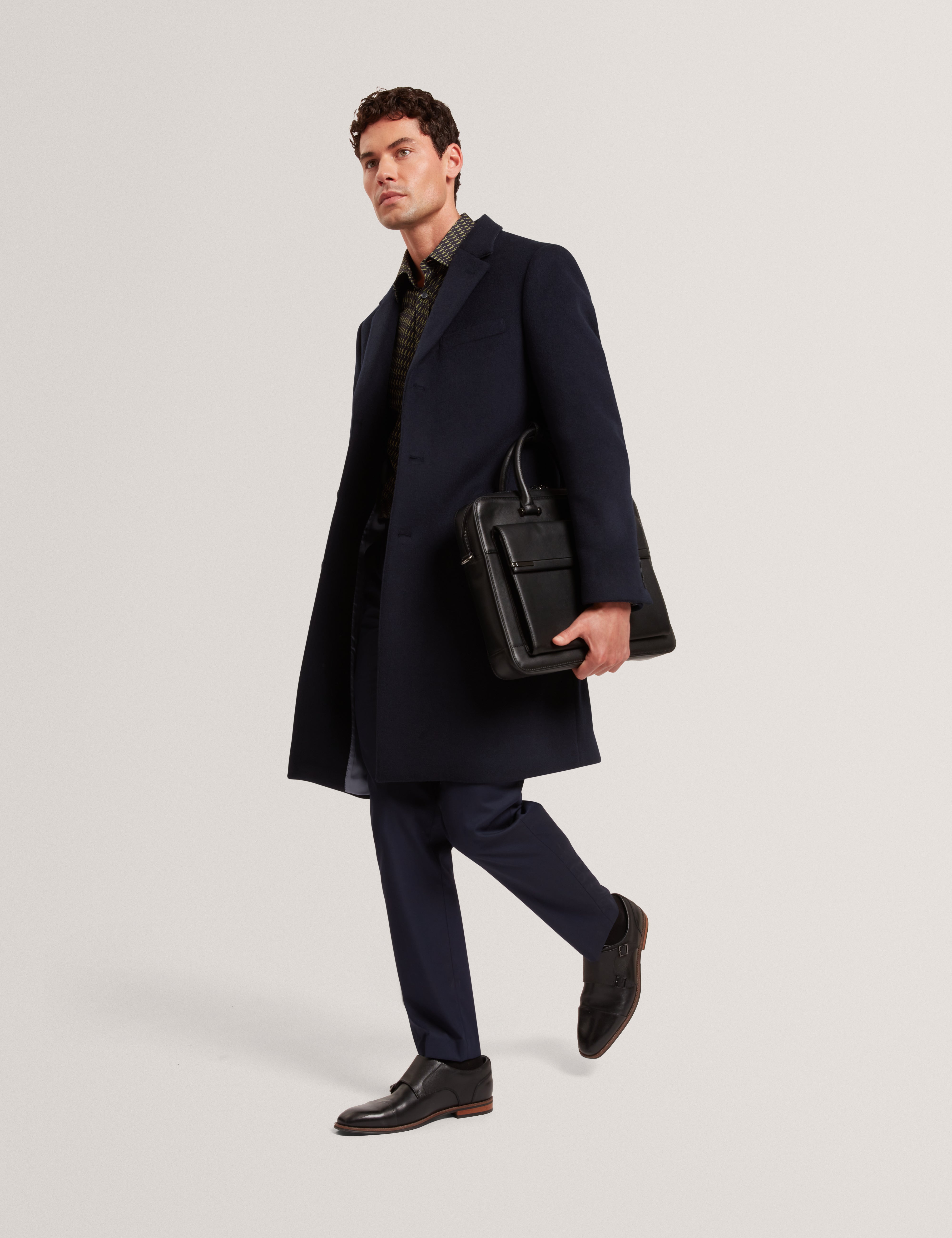 Alerton Slim Fit Wool Blend City Overcoat Navy