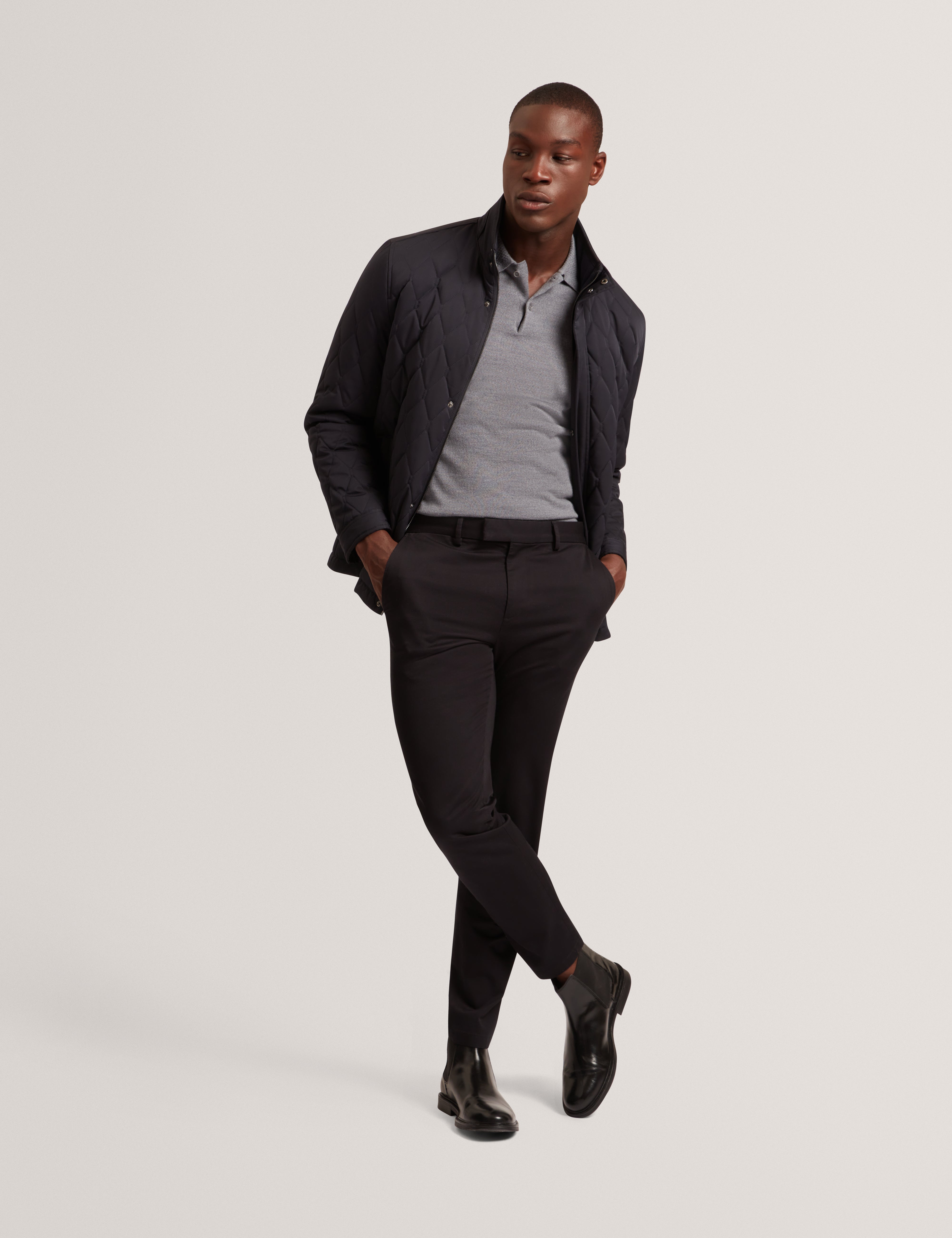 Hollbec Regular Fit Diamond Quilted Coat Navy