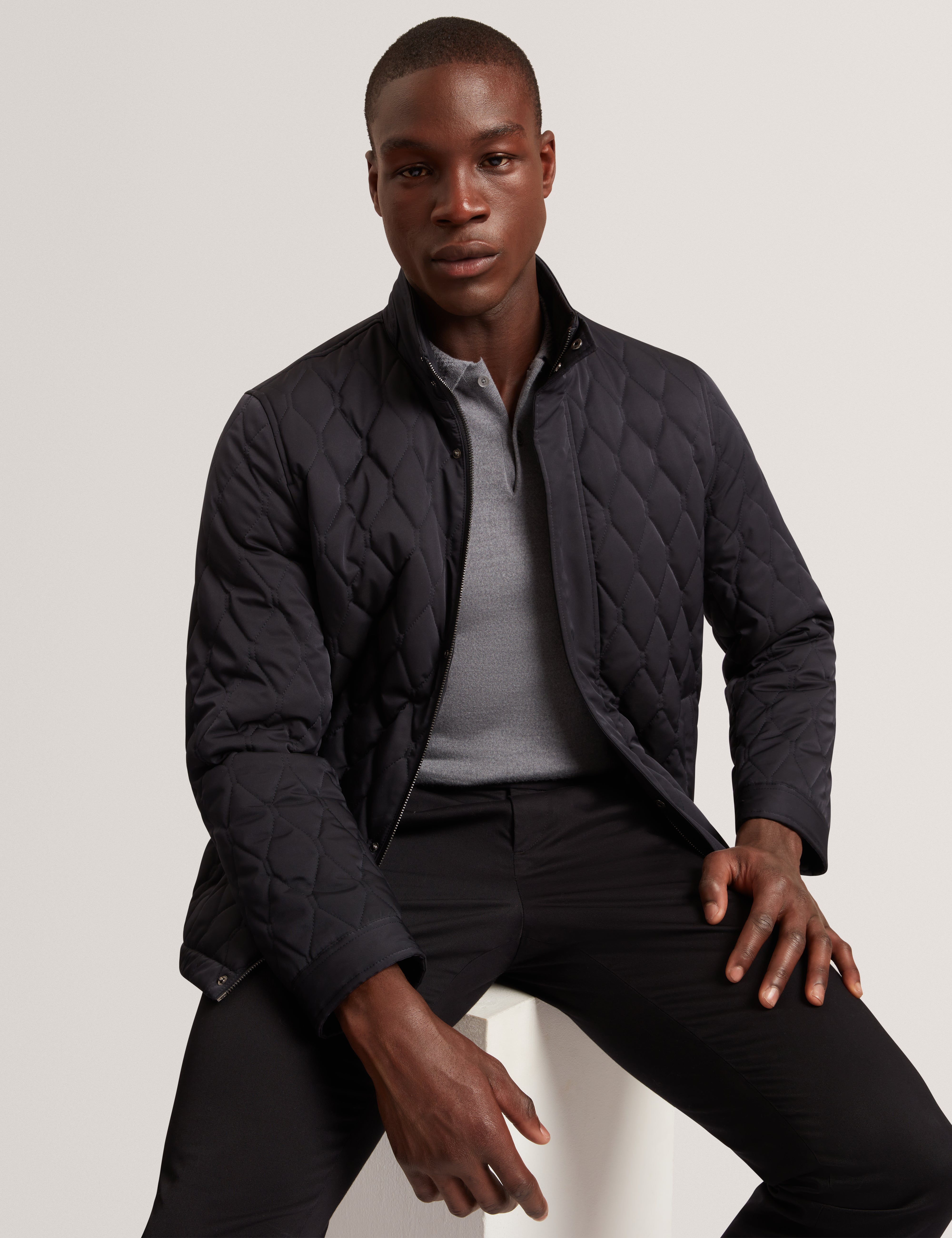 Hollbec Regular Fit Diamond Quilted Coat Navy