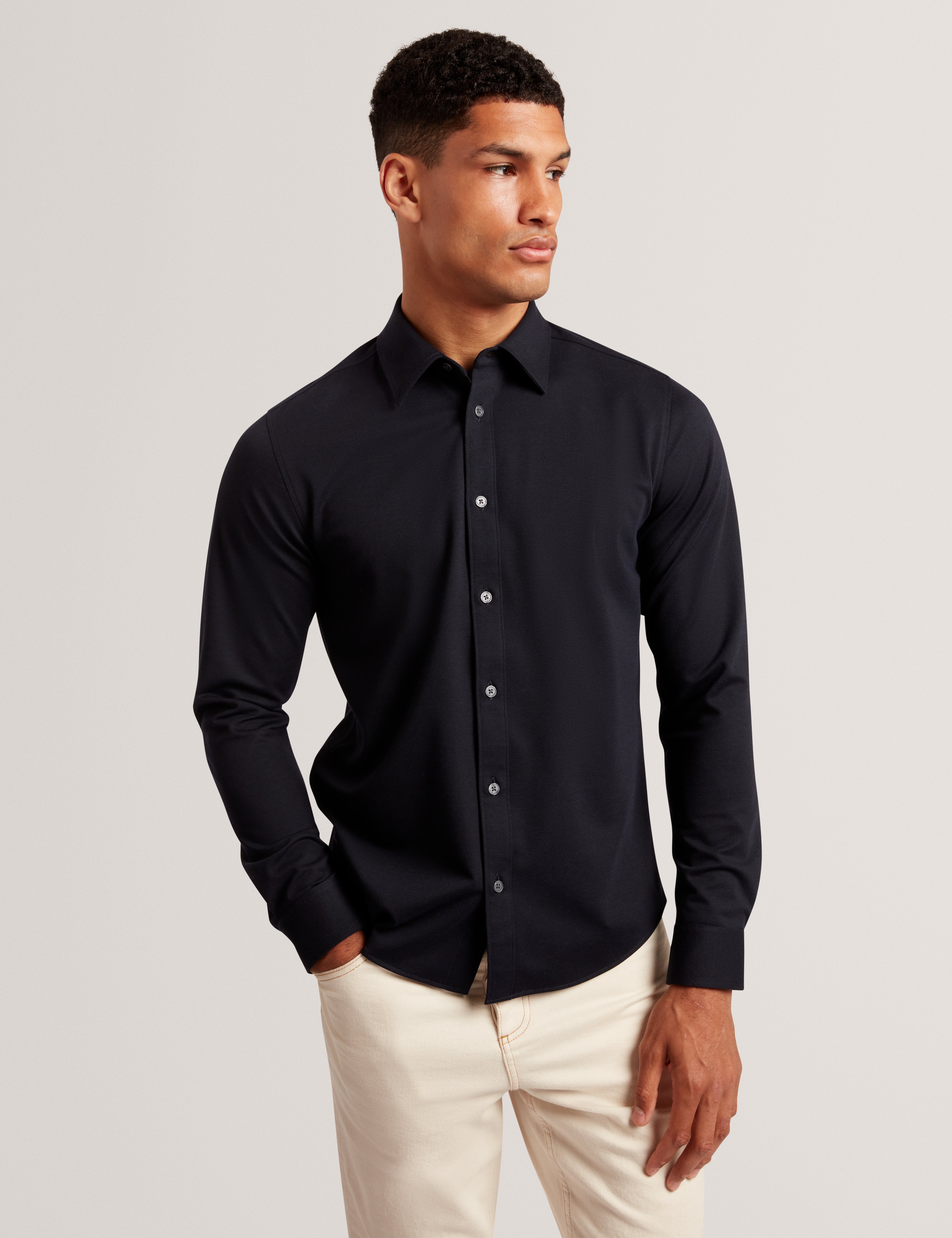 Nortun Long Sleeve Regular Fit Wool Blend Knitted Shirt Navy