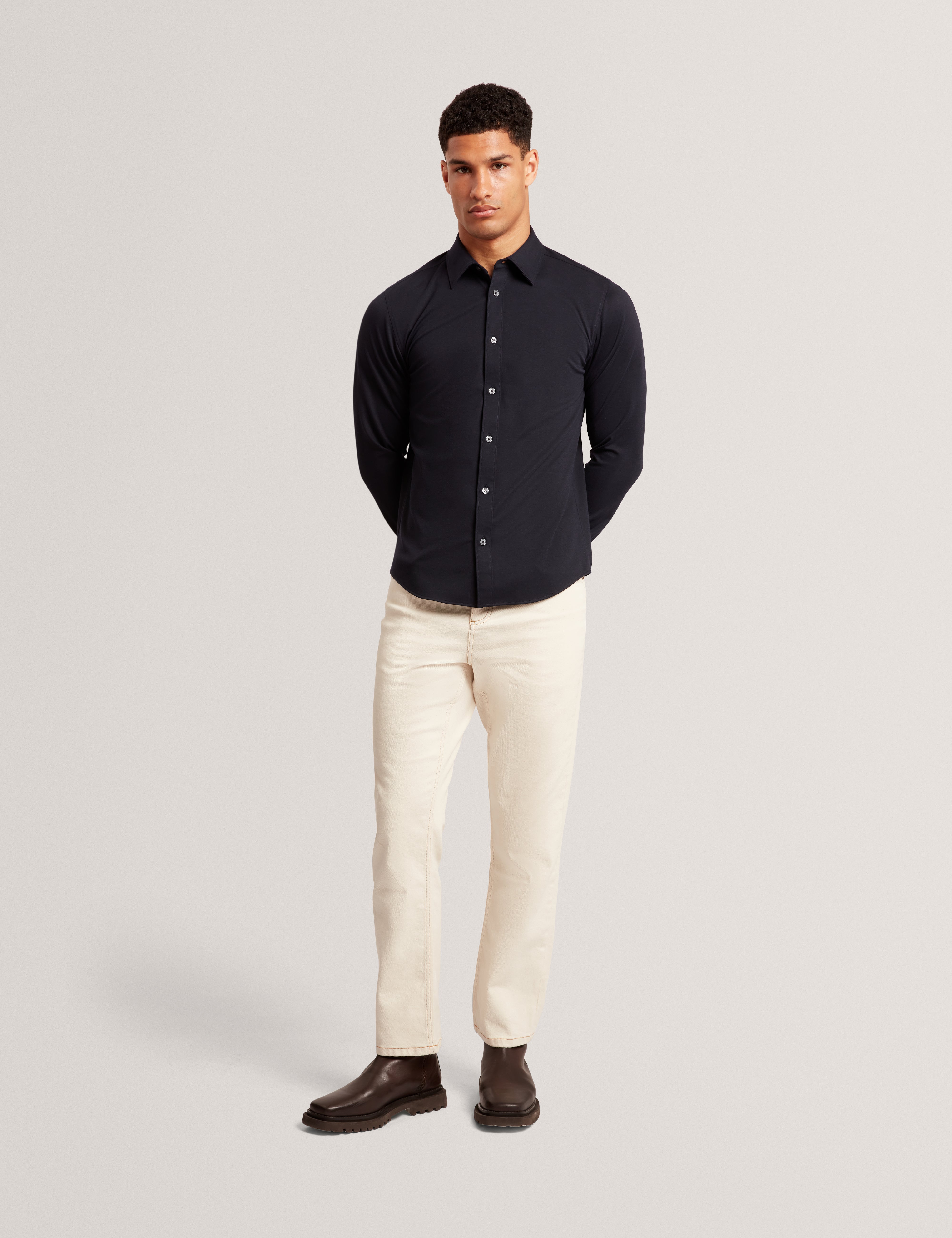 Nortun Long Sleeve Regular Fit Wool Blend Knitted Shirt Navy
