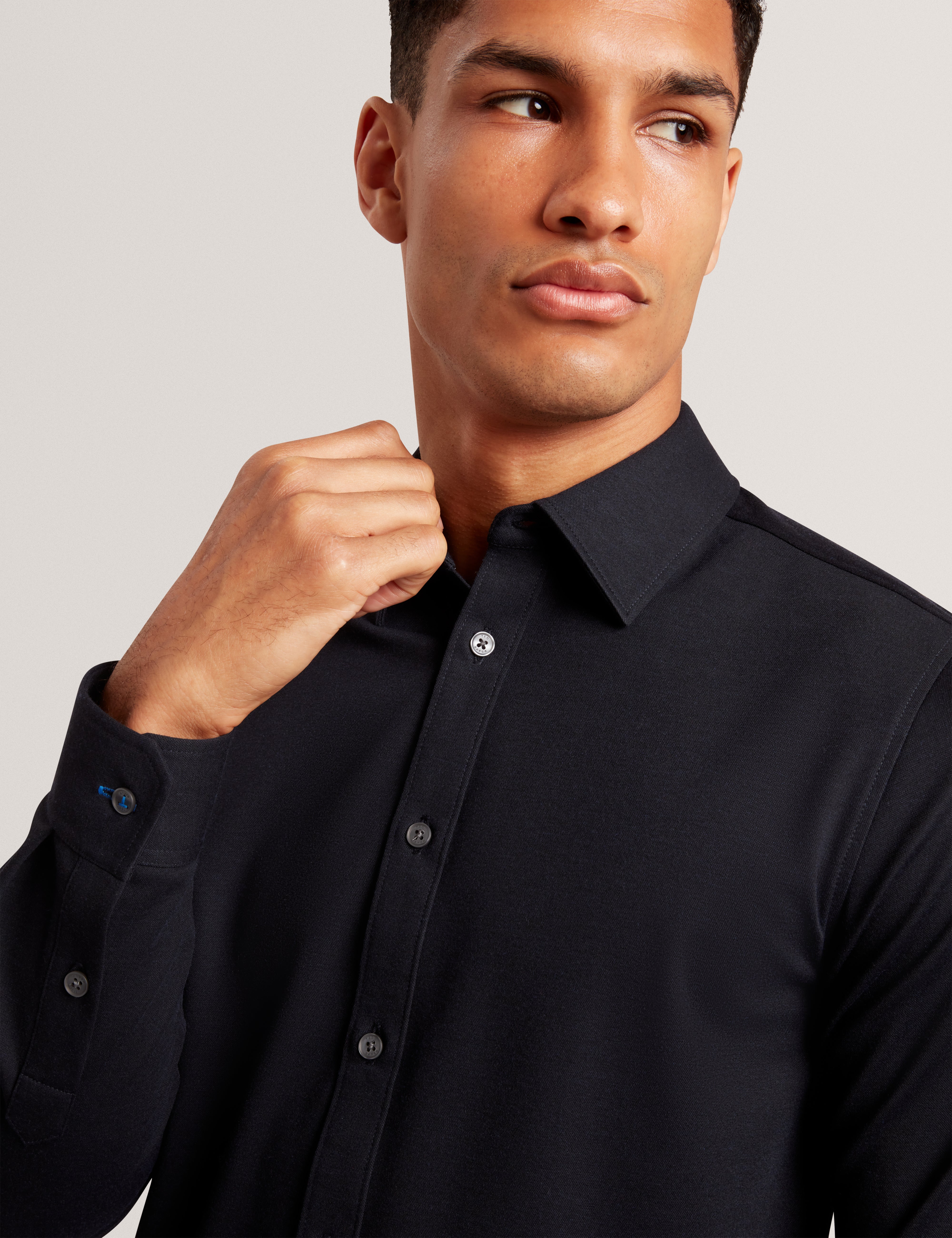 Nortun Long Sleeve Regular Fit Wool Blend Knitted Shirt Navy
