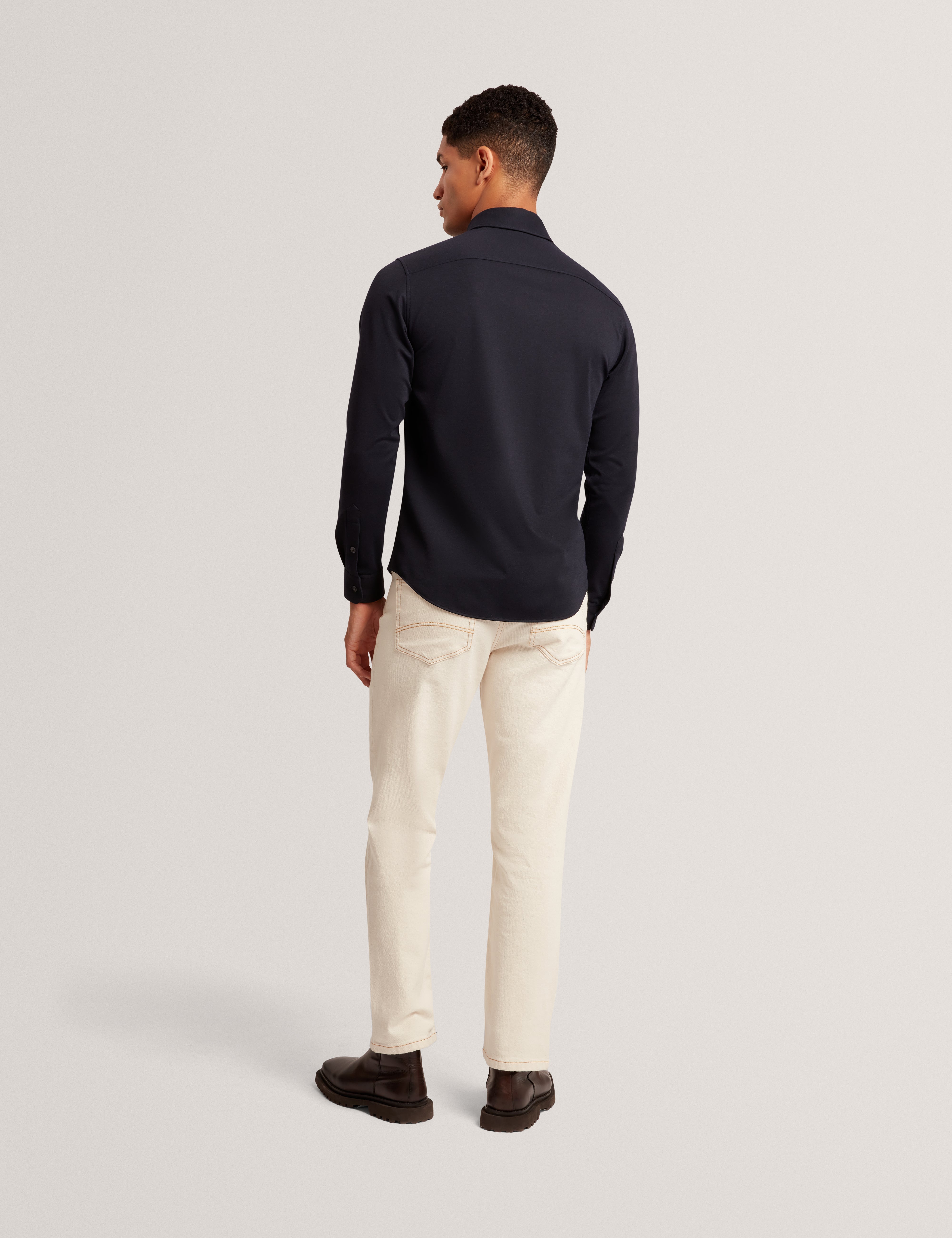 Nortun Long Sleeve Regular Fit Wool Blend Knitted Shirt Navy