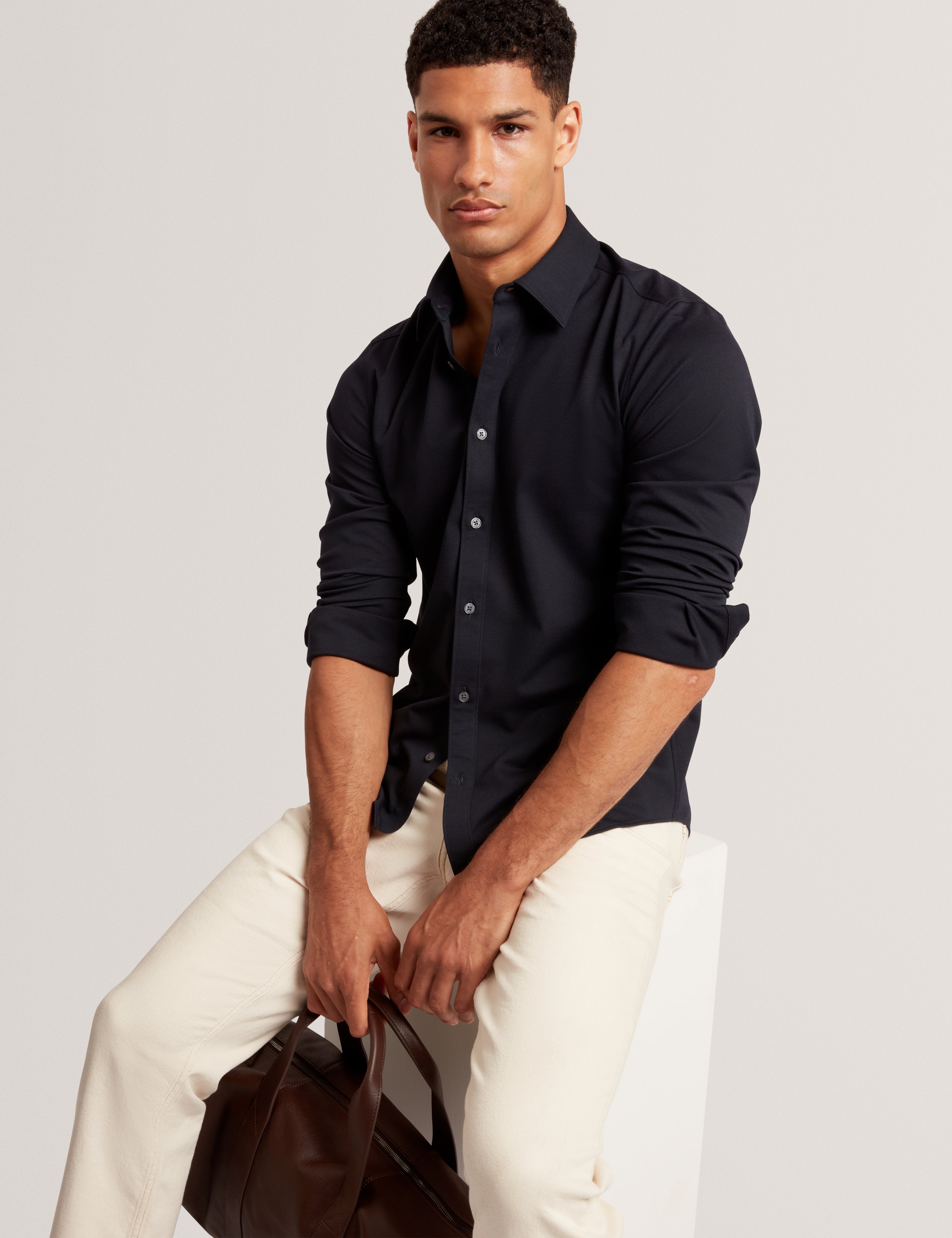Nortun Long Sleeve Regular Fit Wool Blend Knitted Shirt Navy