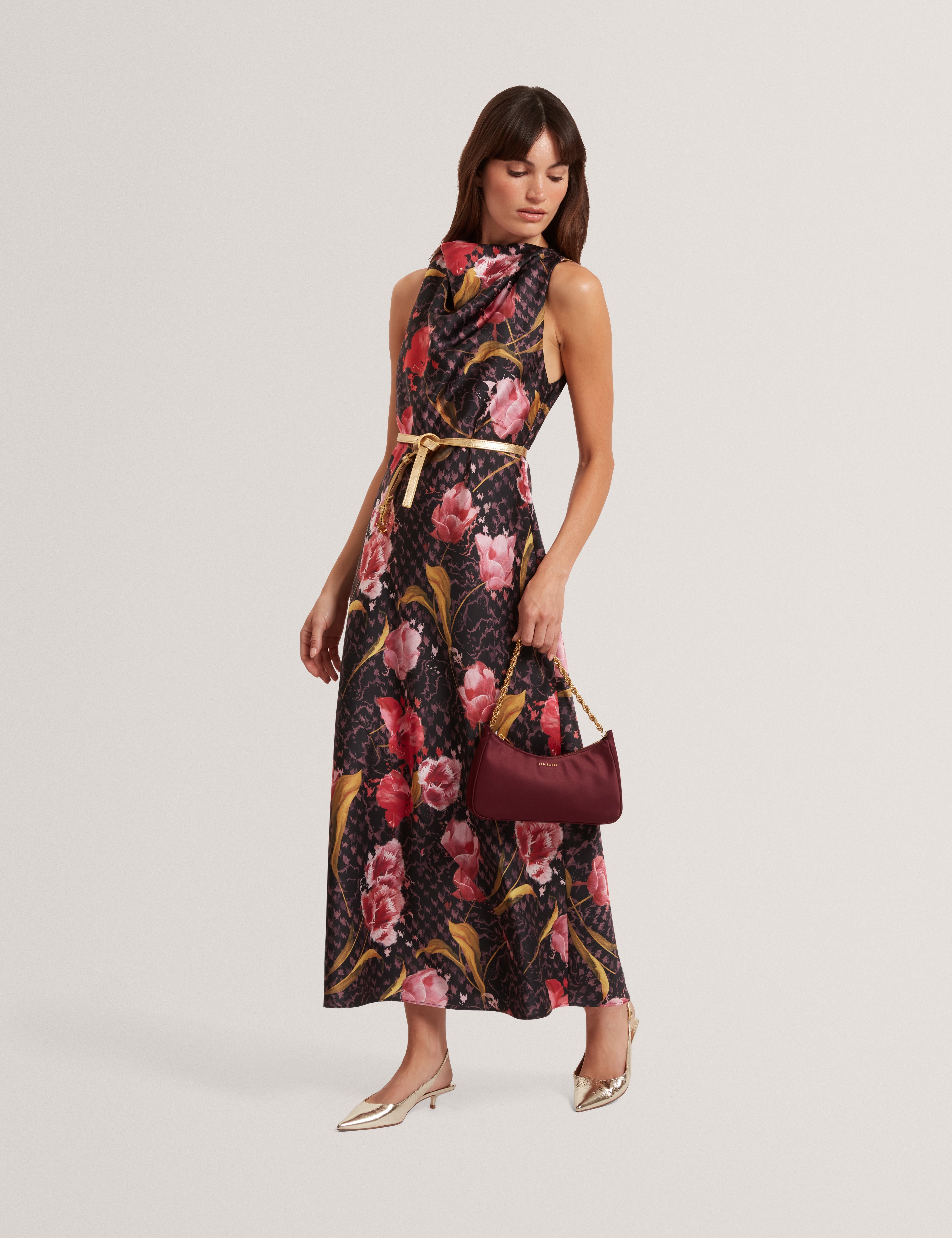Twilli Printed Halter Neck Midi Dress Black
