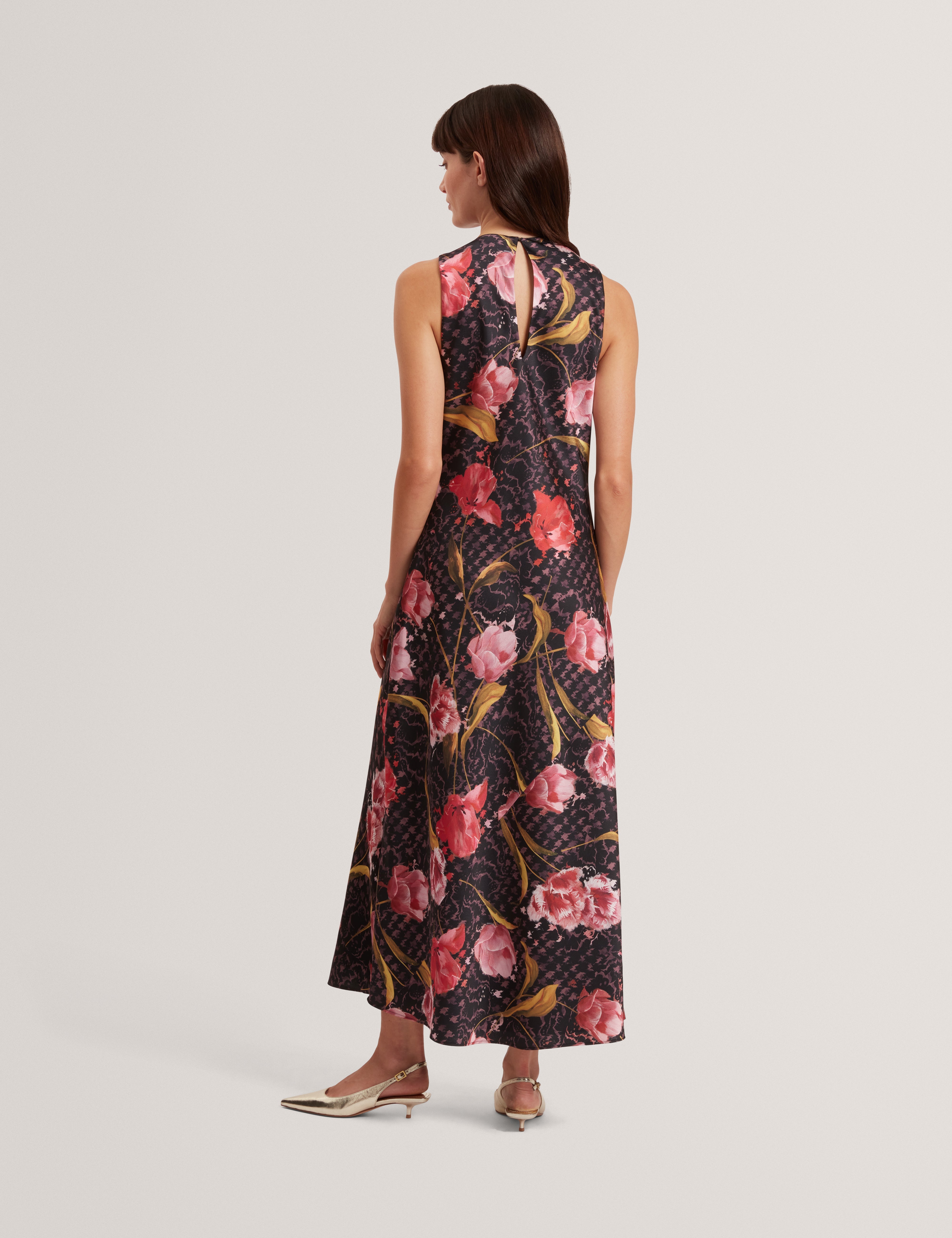 Twilli Printed Halter Neck Midi Dress Black