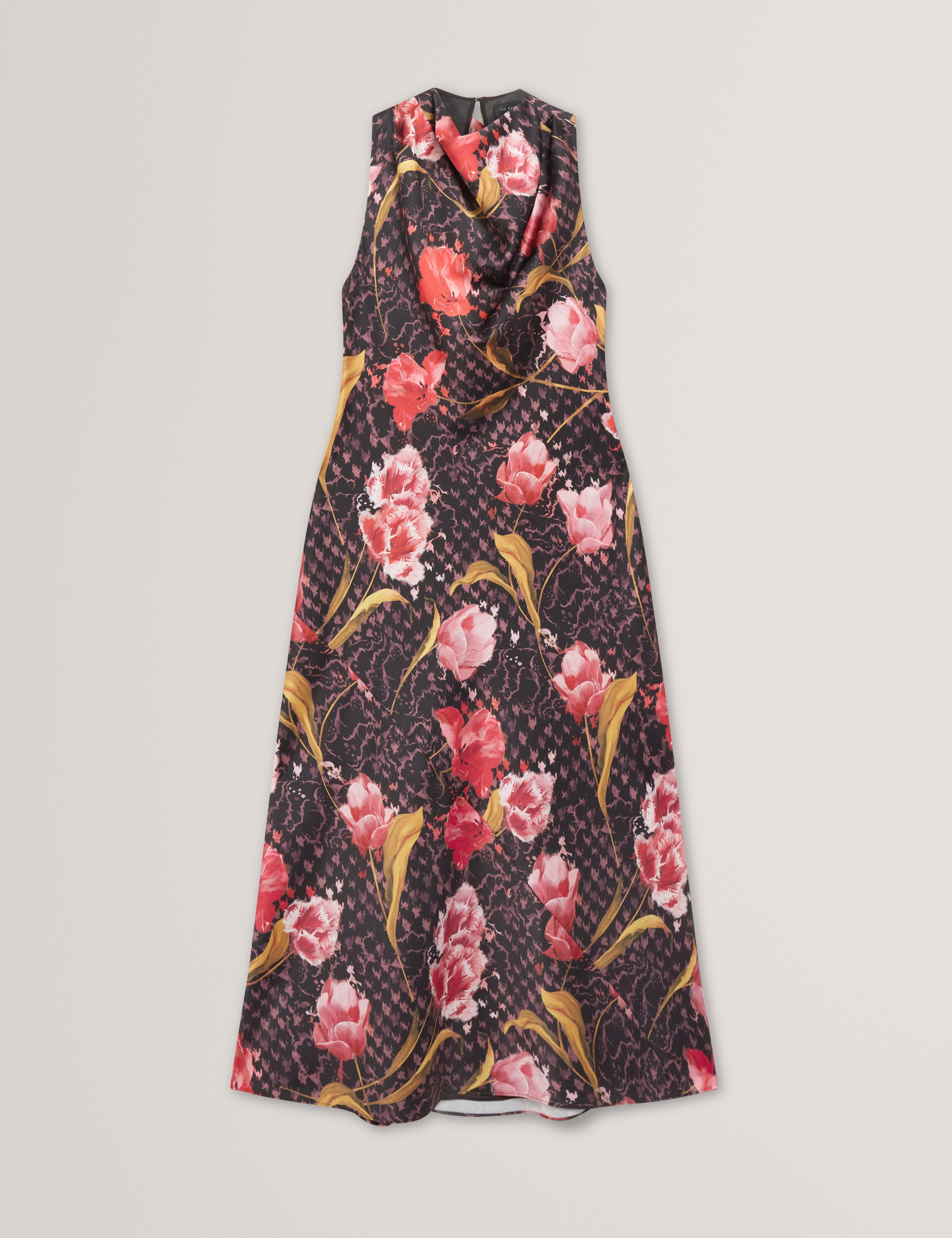 Twilli Printed Halter Neck Midi Dress Black