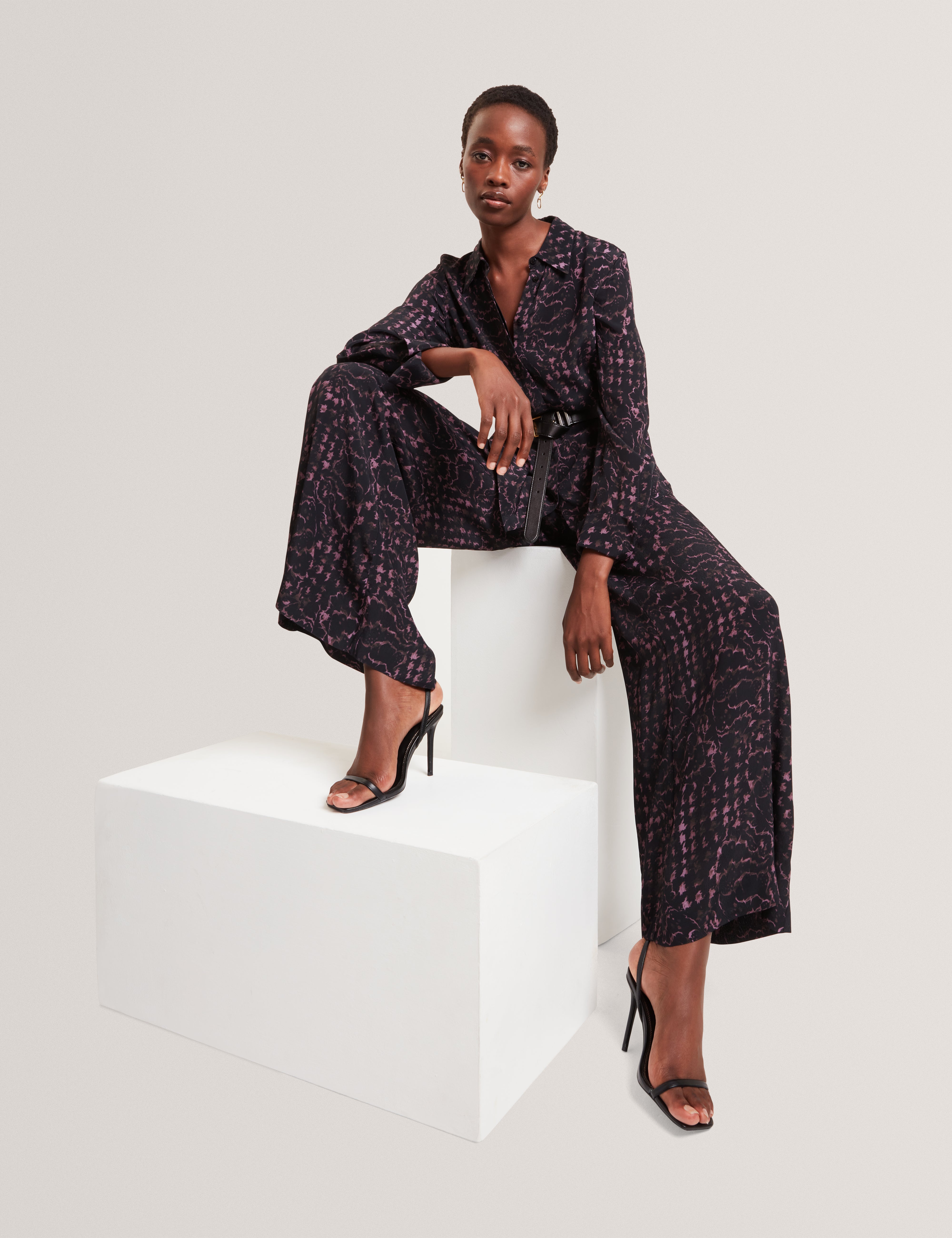 Cobala Long Line Printed Shirt Black