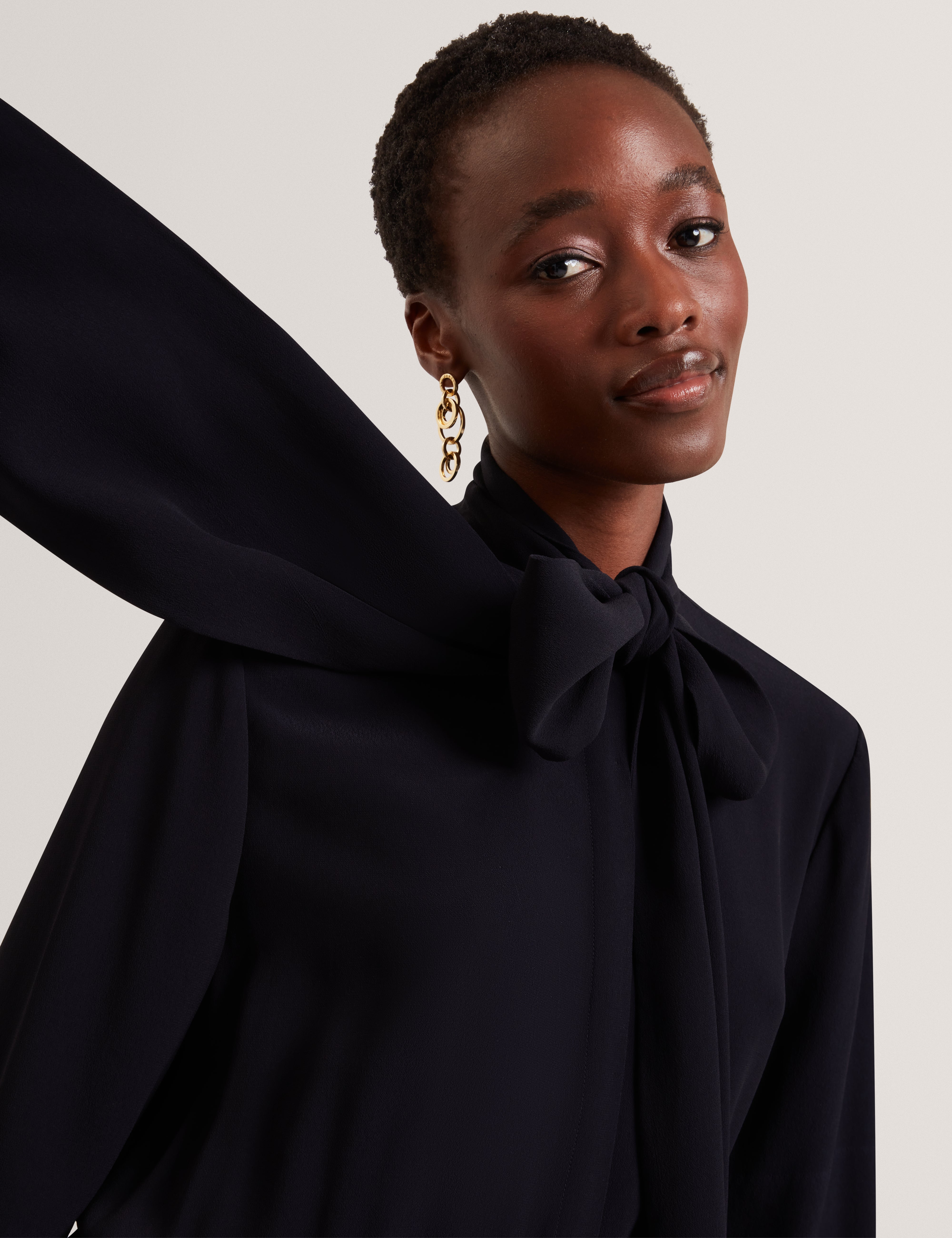 Kyrabe Cravat Tie Neck Shirt Wide Leg Jumpsuit Navy