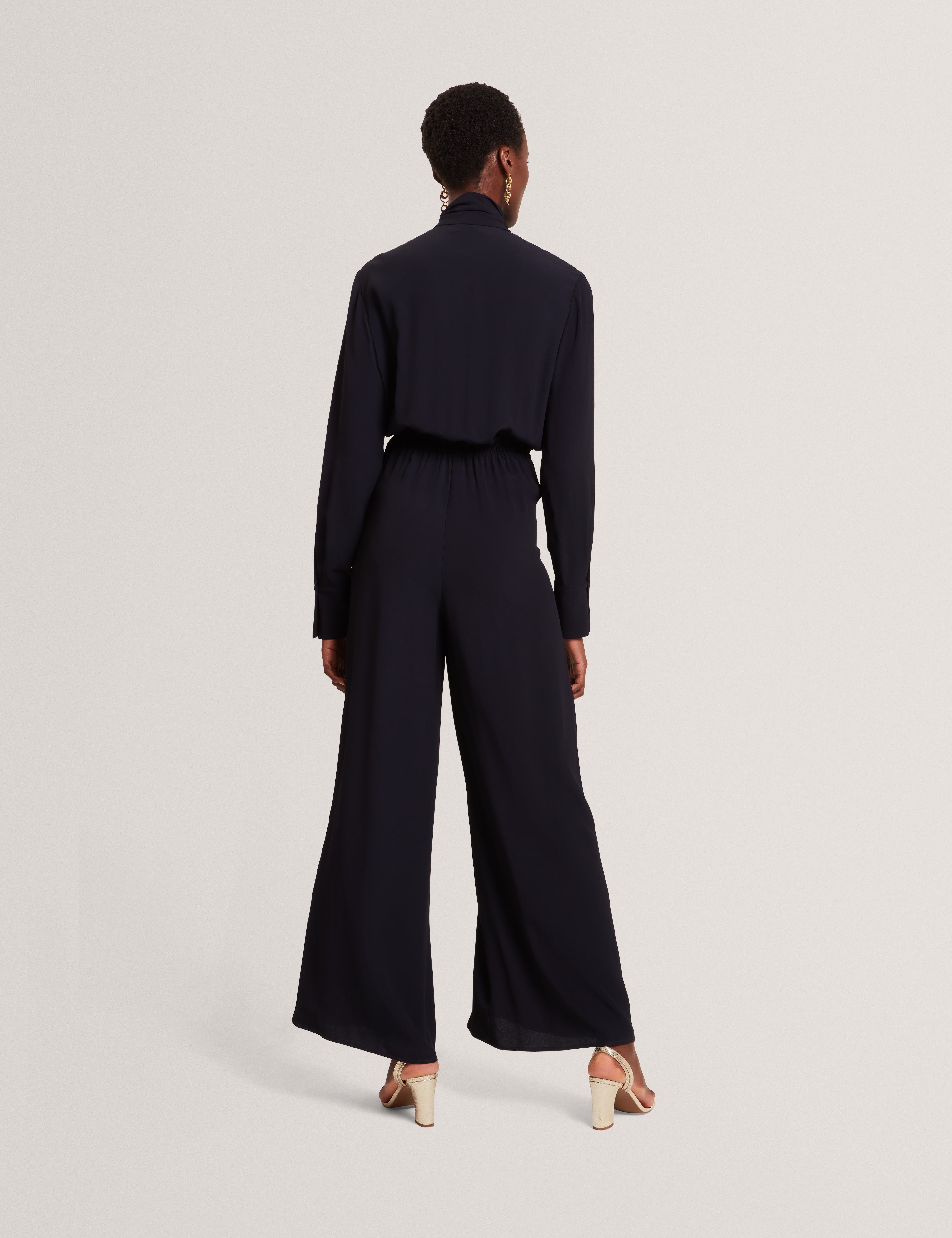 Kyrabe Cravat Tie Neck Shirt Wide Leg Jumpsuit Navy