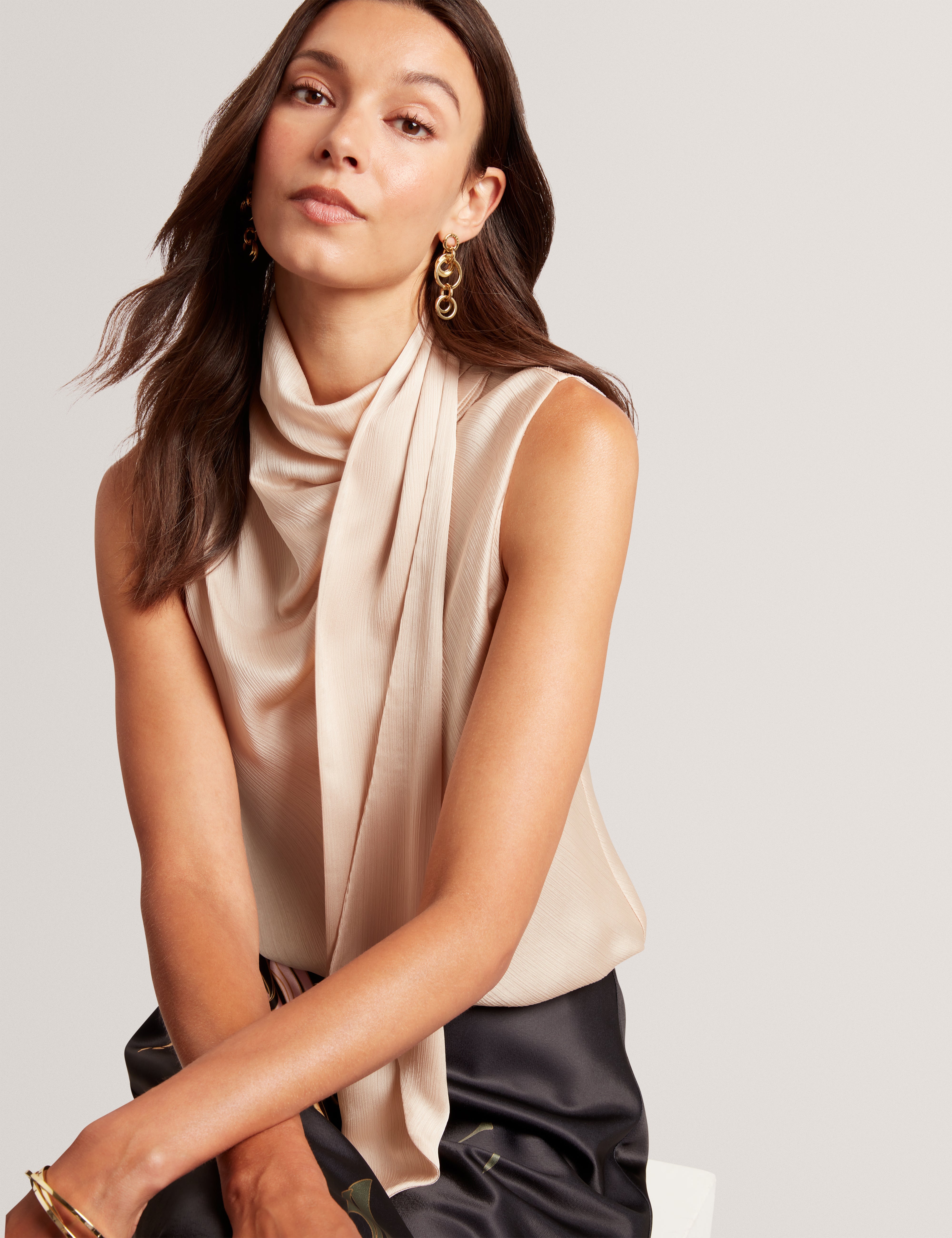 Chadda Sleeveless Neck Tie Top Natural