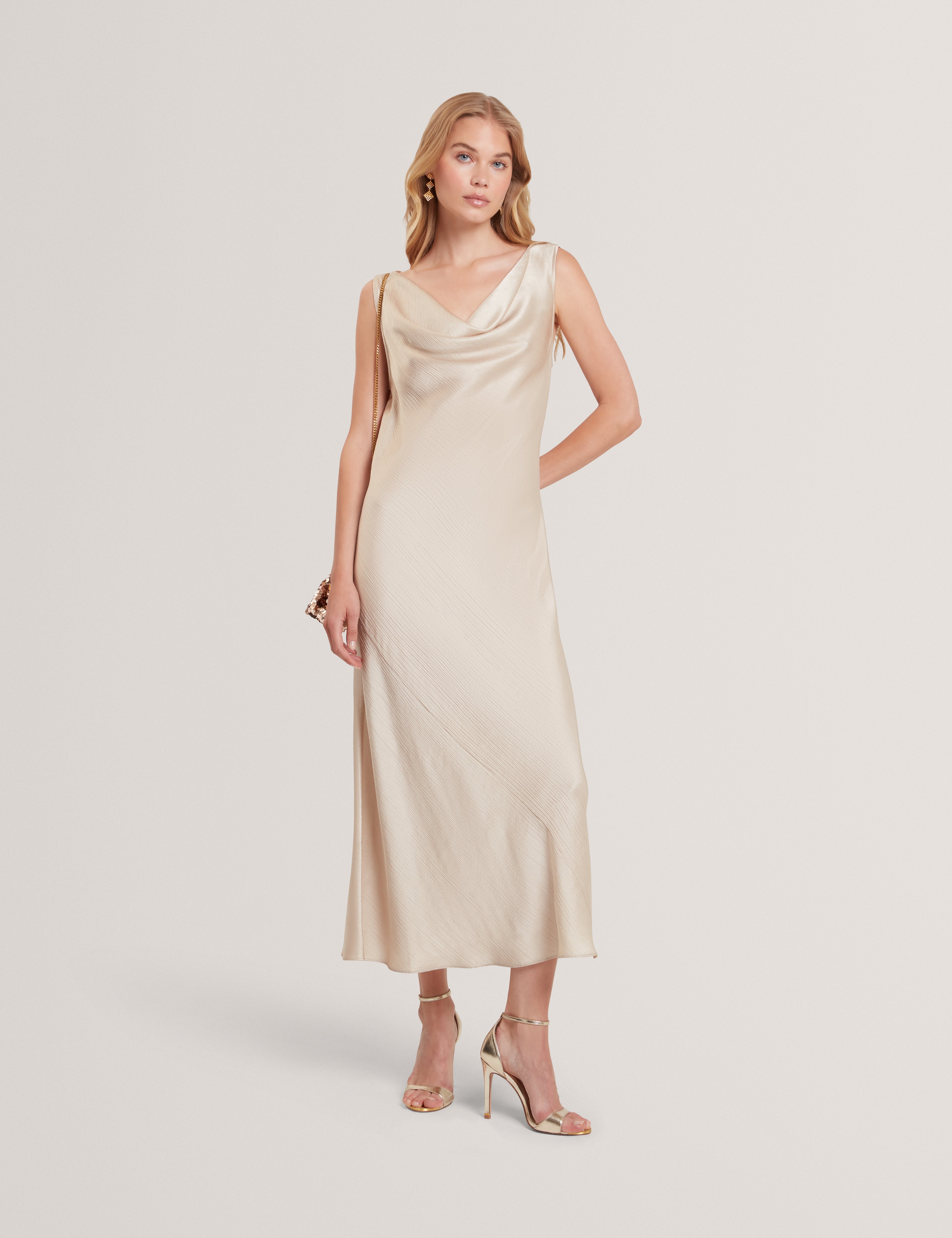 Miinta Cowl Neck Midi Dress Natural
