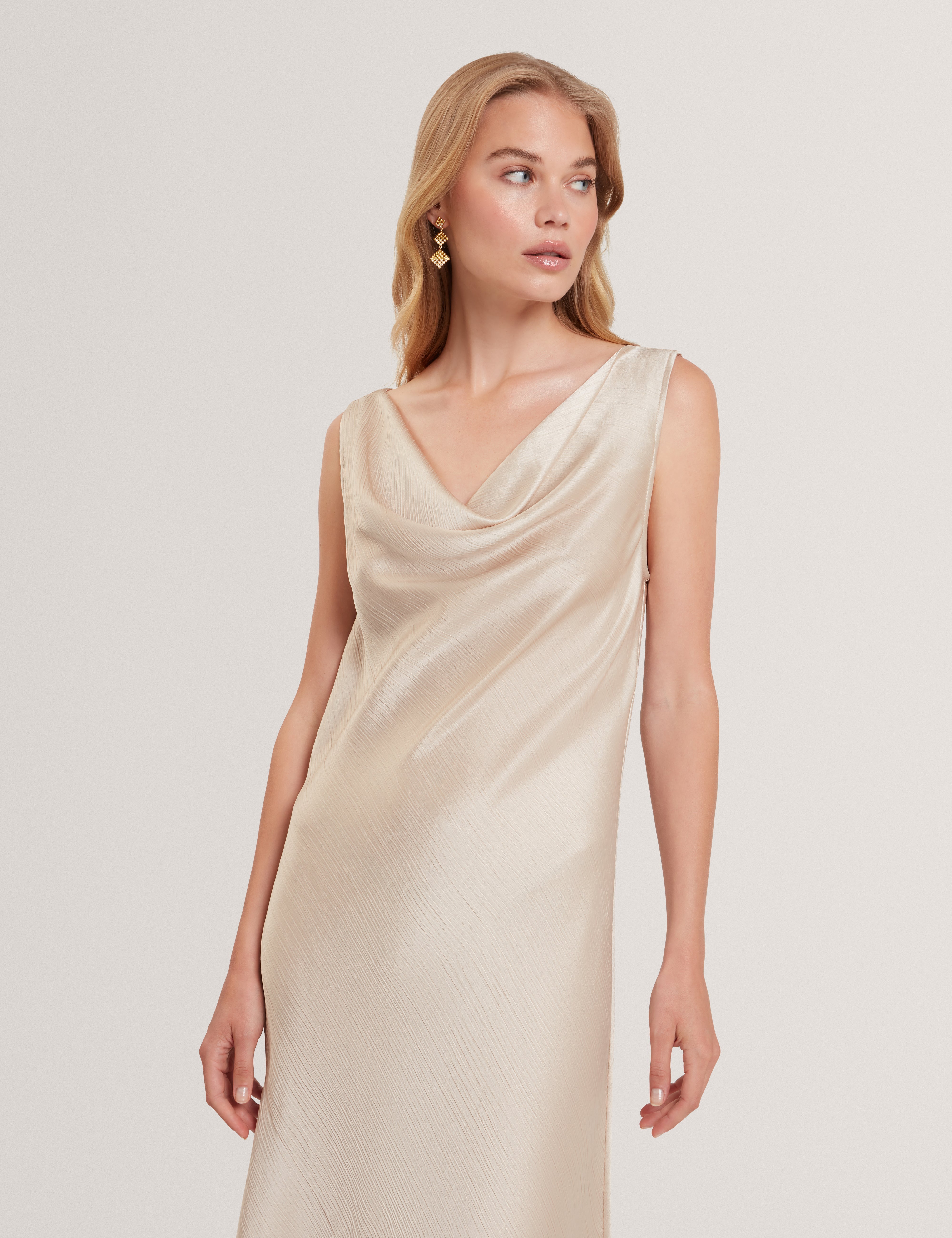 Miinta Cowl Neck Midi Dress Natural