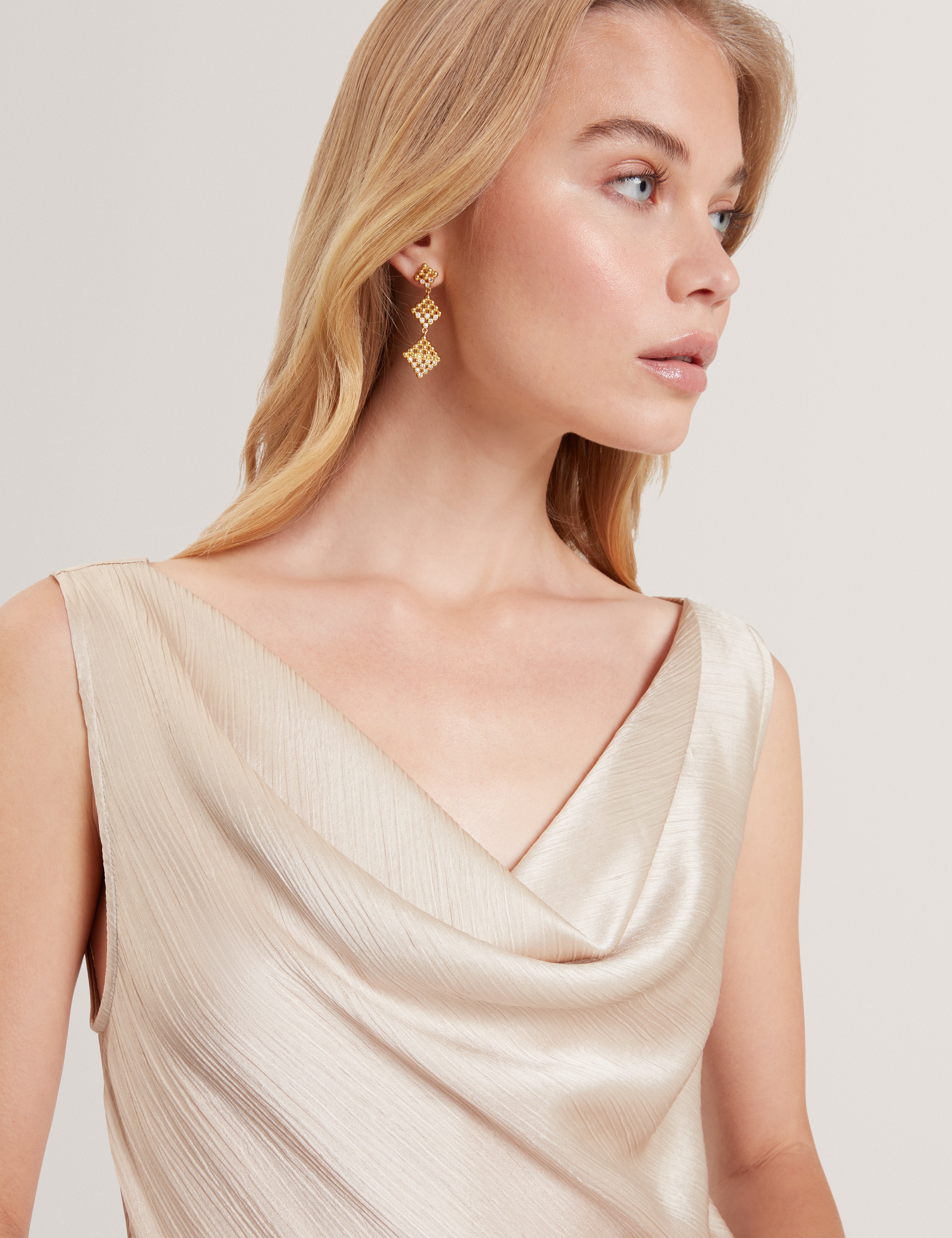 Miinta Cowl Neck Midi Dress Natural