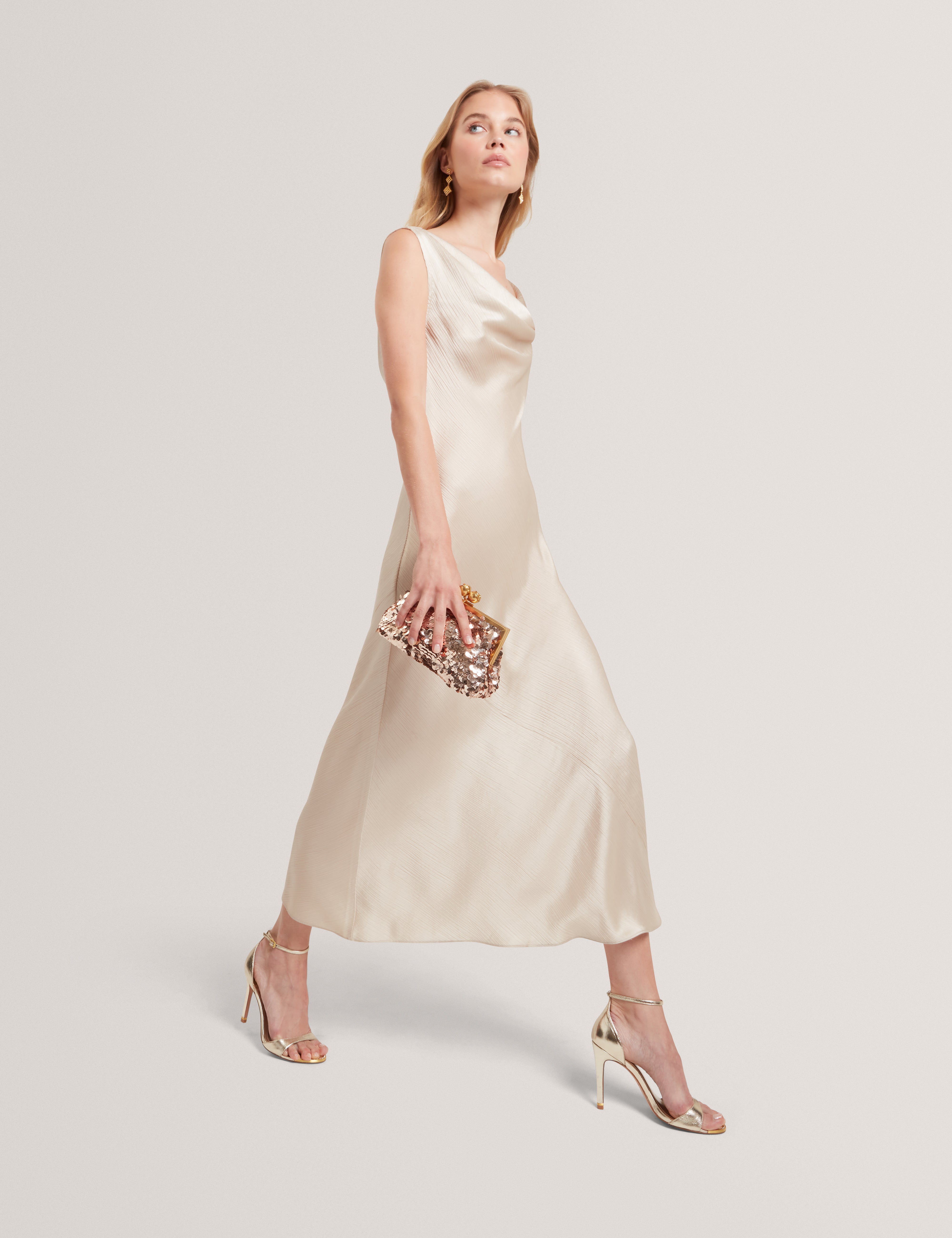 Miinta Cowl Neck Midi Dress Natural