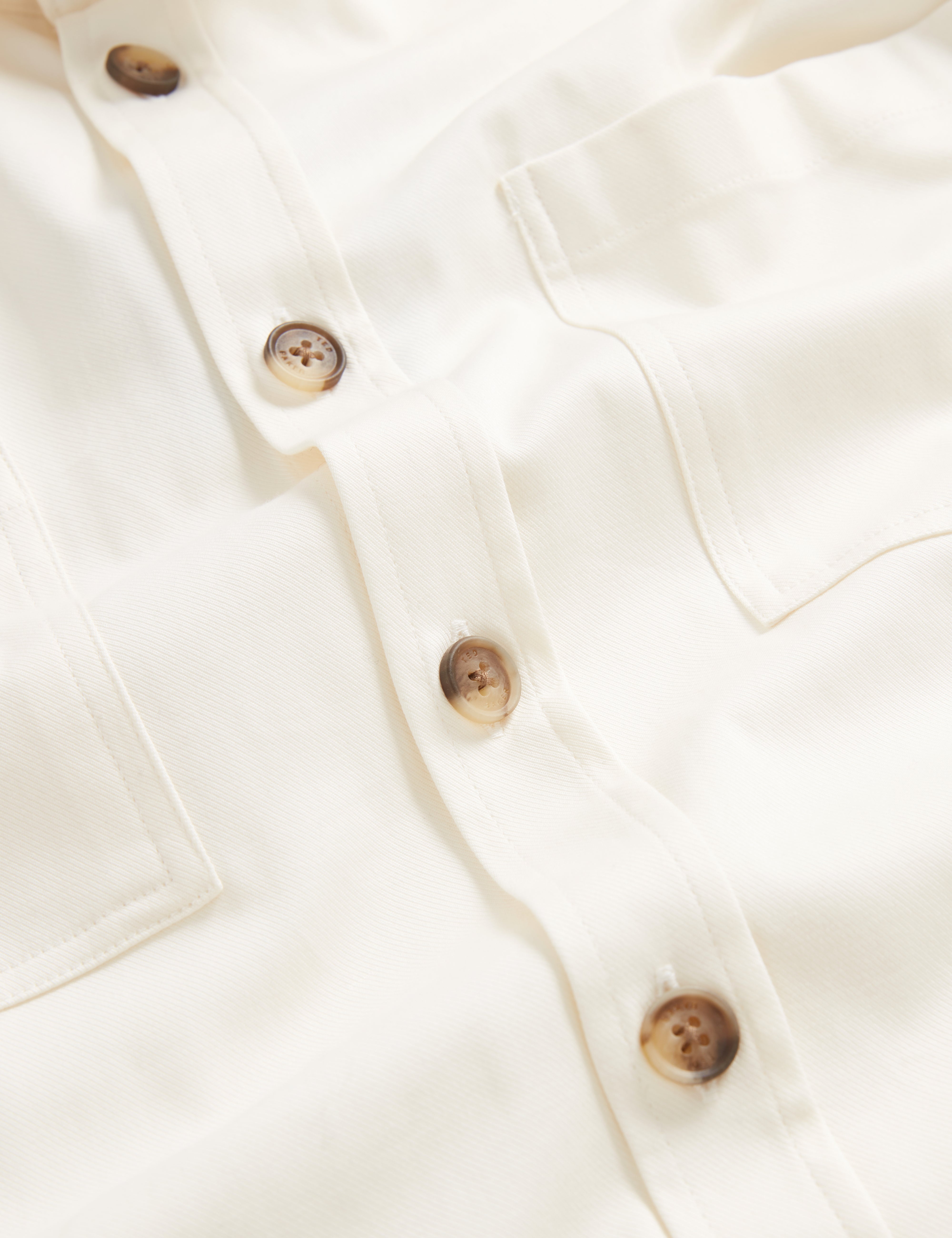 Lennard Long Sleeve Smart Twill Over Shirt Ecru