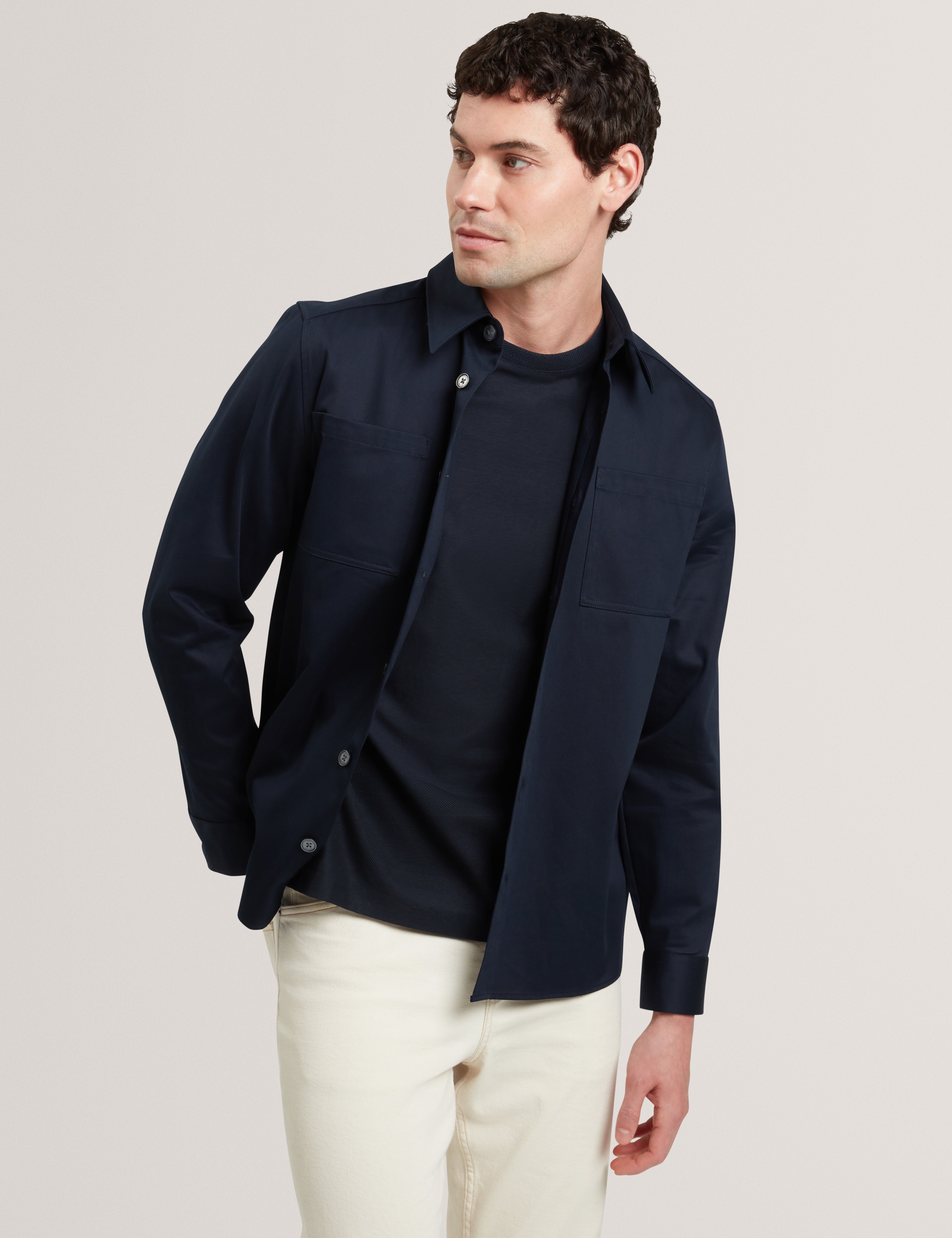 Lennard Long Sleeve Smart Twill Over Shirt Navy