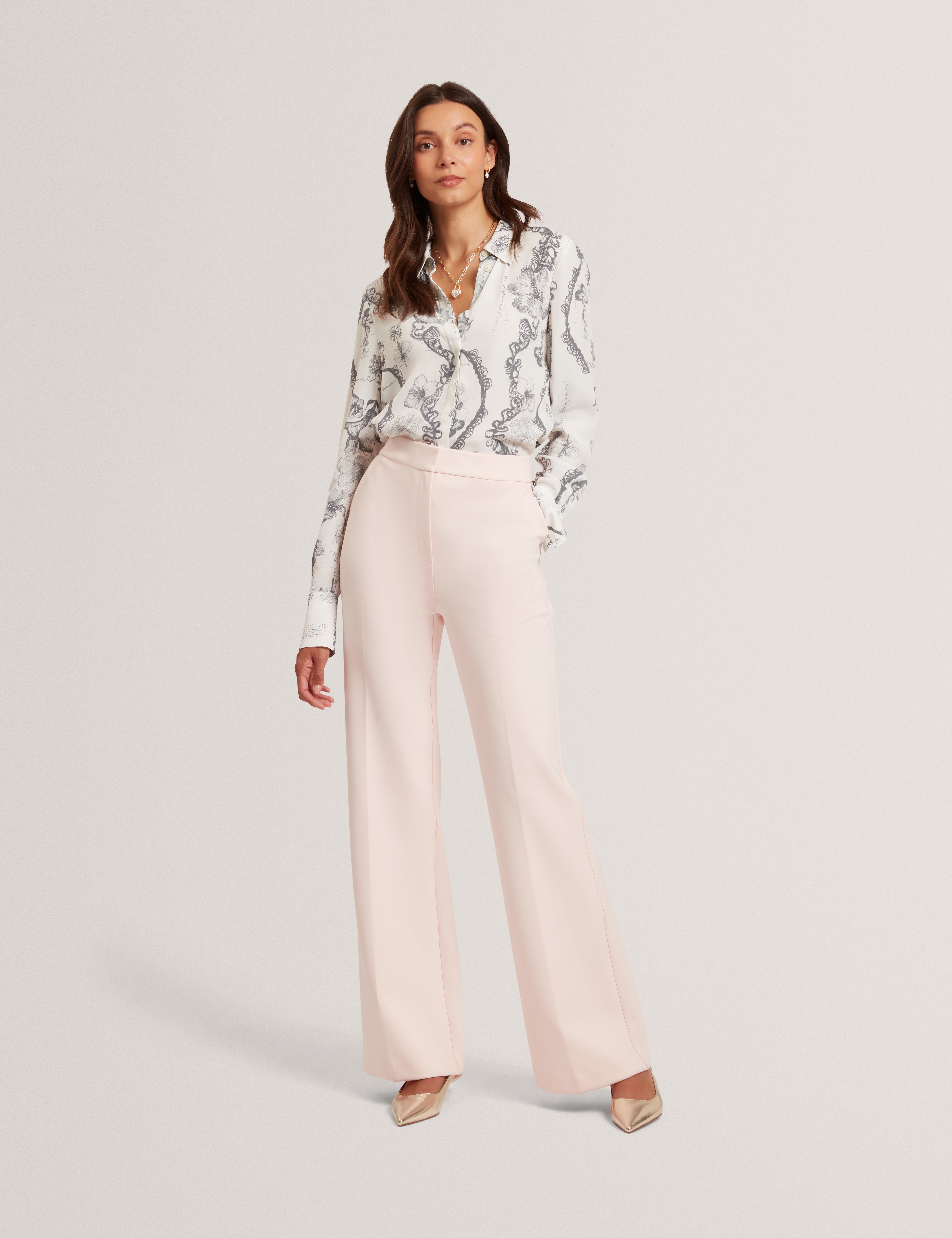 Indriv High Waisted Flare Trouser Pl-Pink