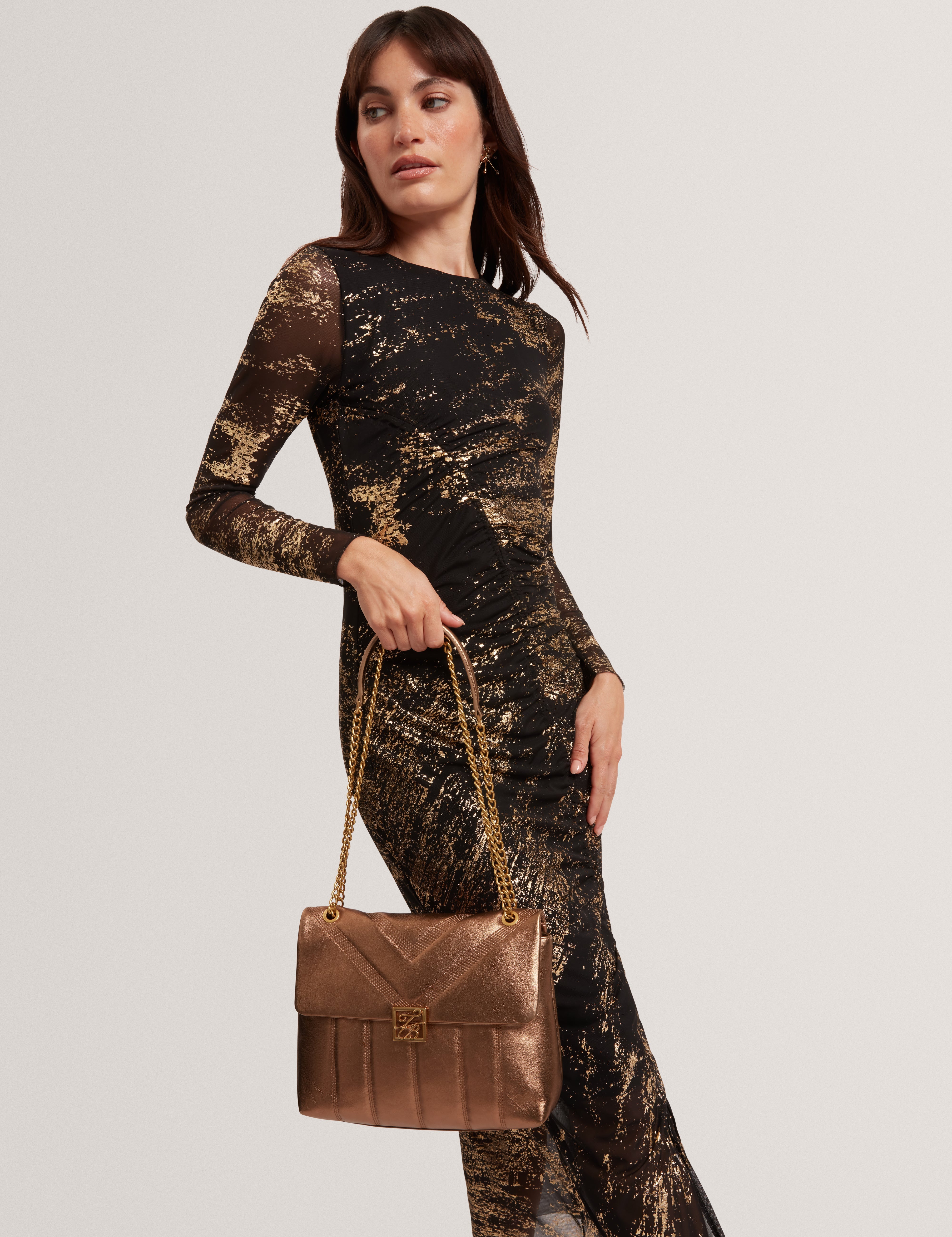 Anisiaa Tb Script Detail Leather Padded Shoulder Gold
