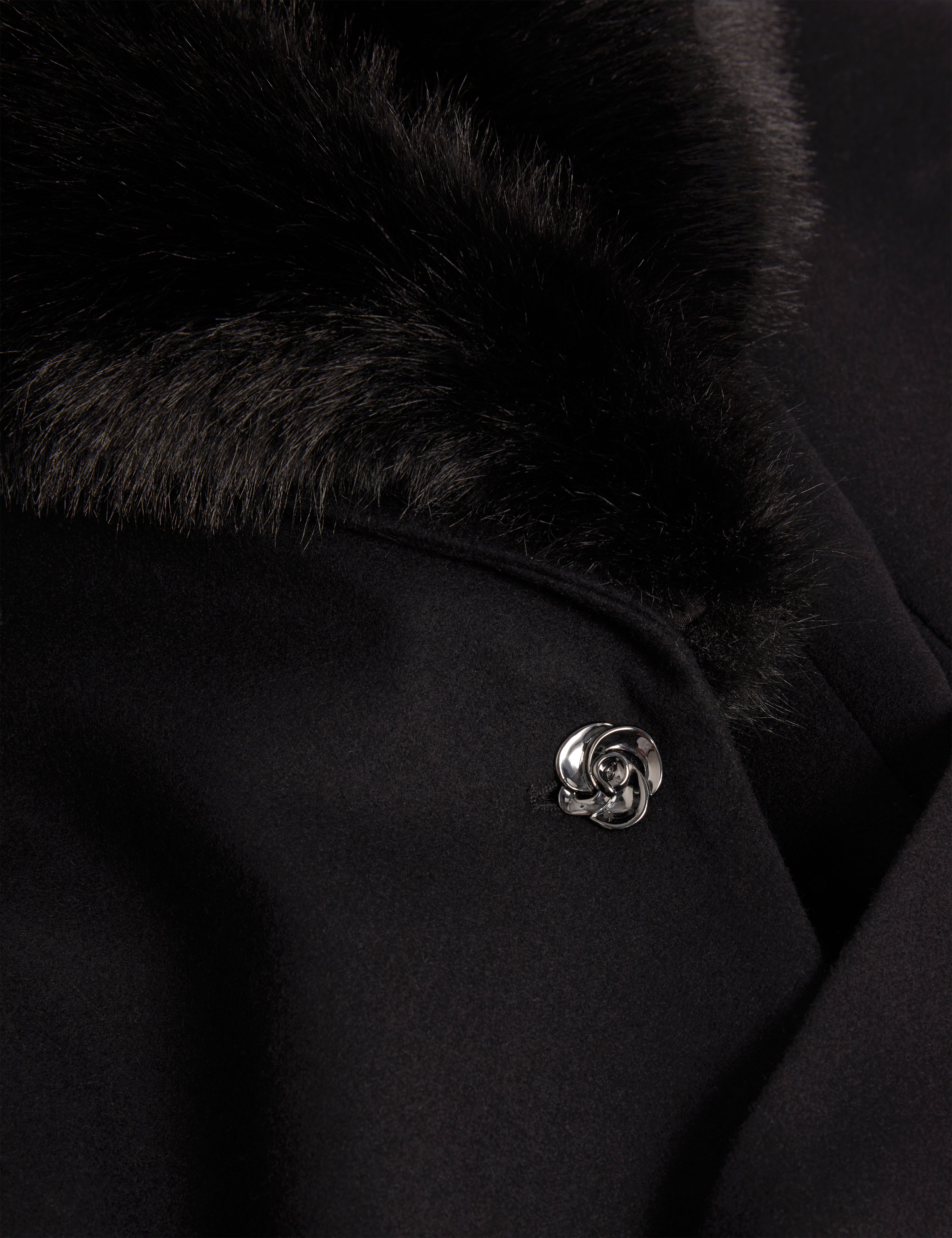 Musea Faux Fur Belted Long Coat Black