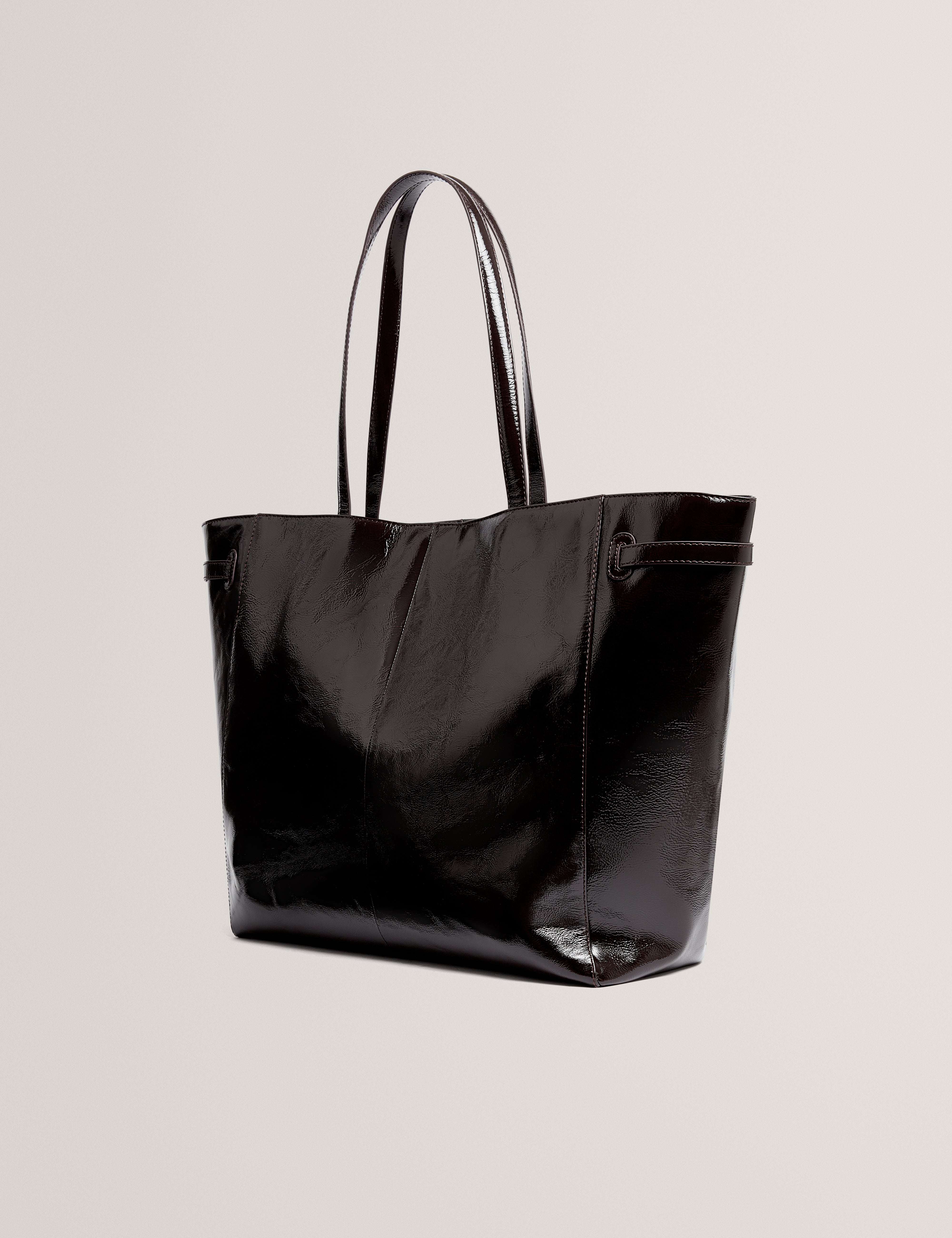 Ccarmen Crinkle Patent Belted Detail Tote Bag Brn-Choc