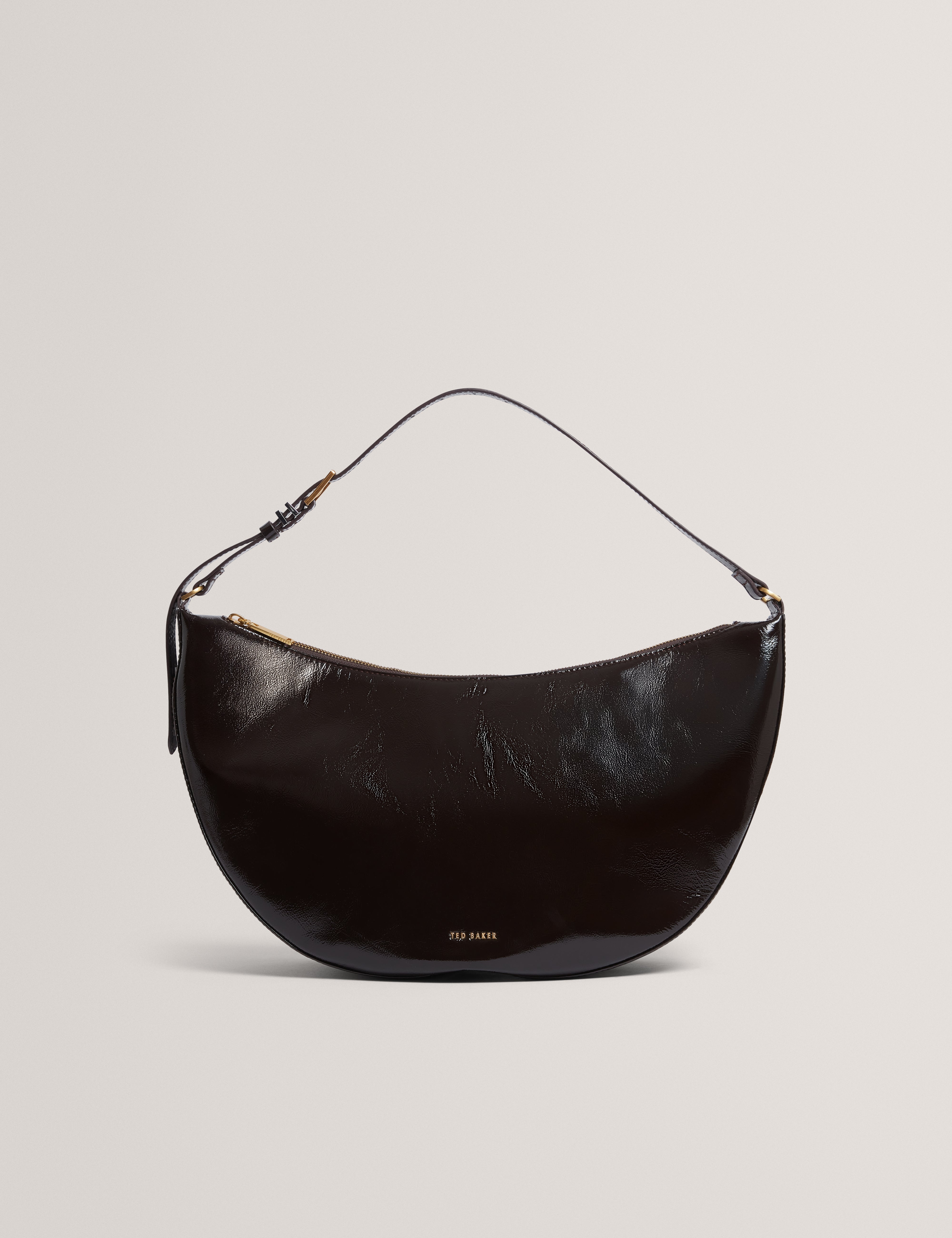 Ccleo Crinkle Patent Belted Detail Hobo Bag Brn-Choc