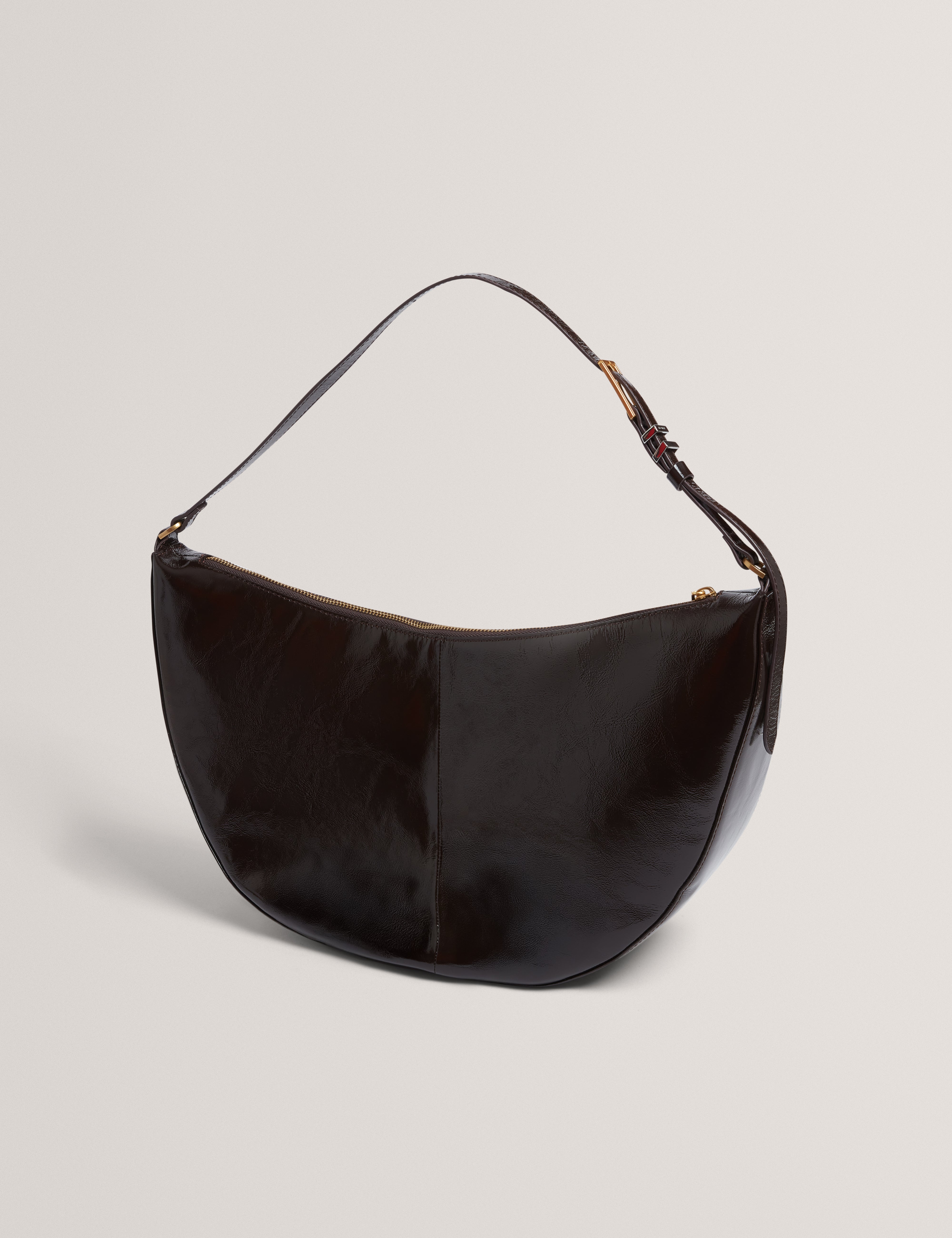 Ccleo Crinkle Patent Belted Detail Hobo Bag Brn-Choc