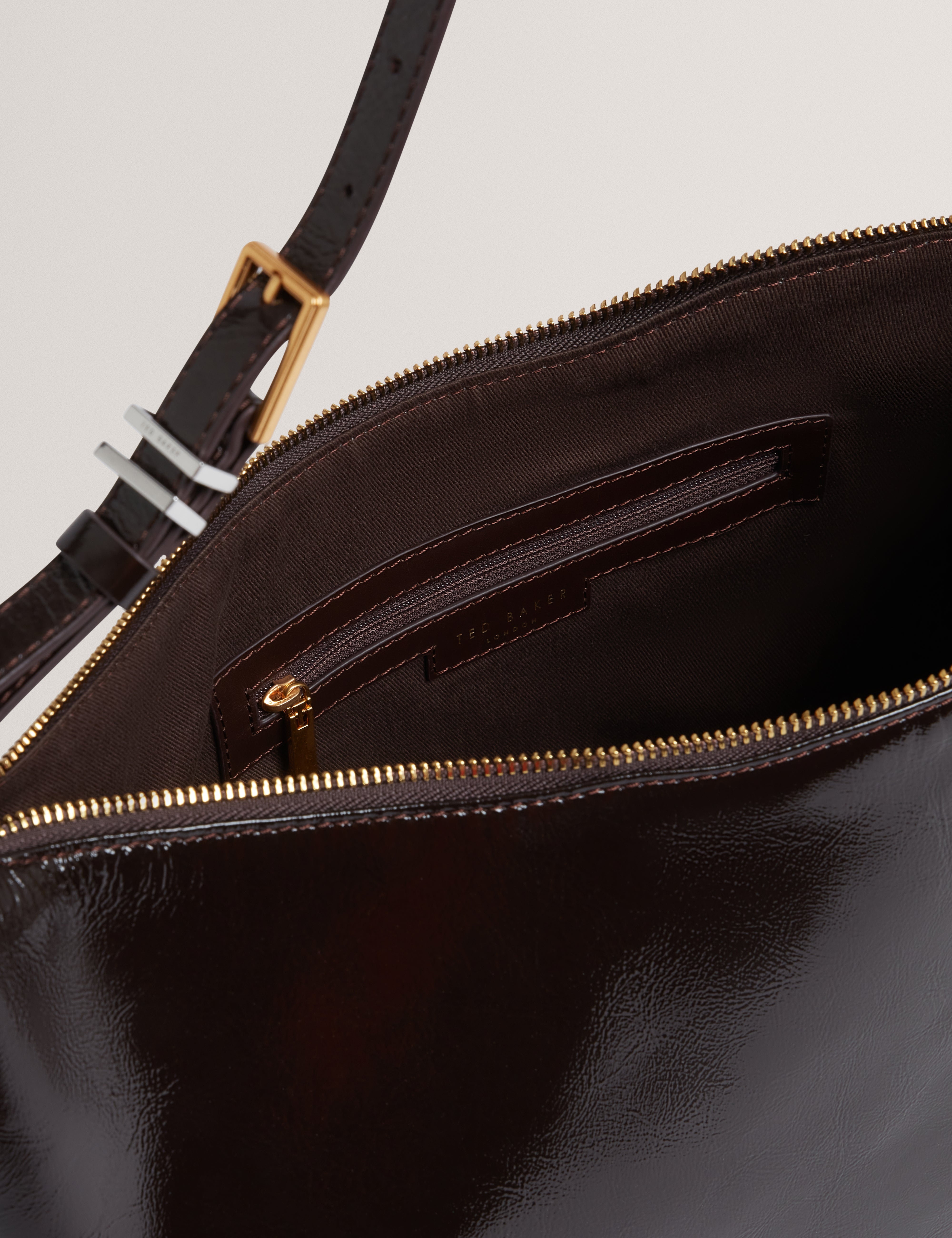 Ccleo Crinkle Patent Belted Detail Hobo Bag Brn-Choc