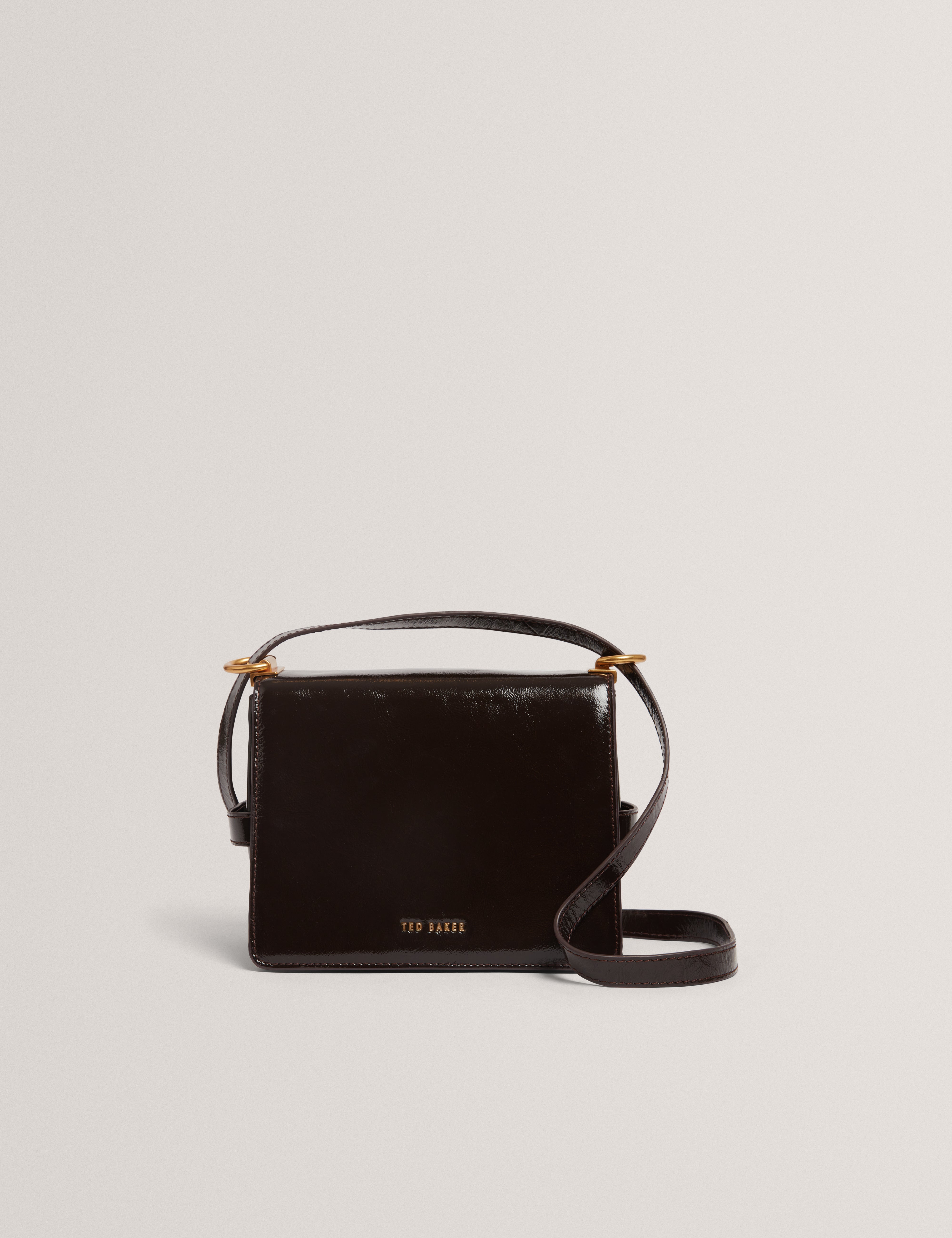 Ccamil Crinkle Patent Belted Detail Crossbody Brn-Choc