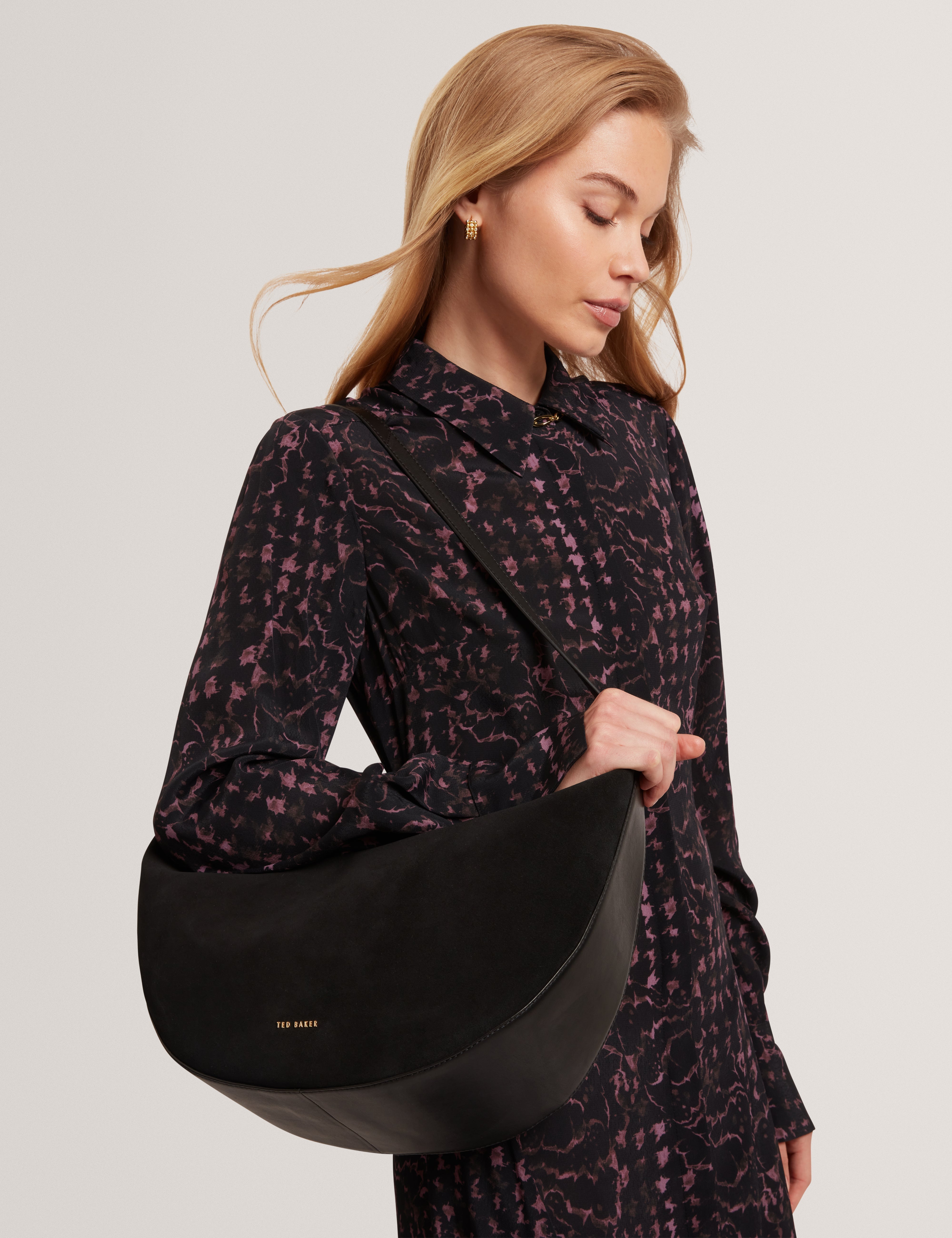 Taliee Suede Belted Detail Hobo Bag Black