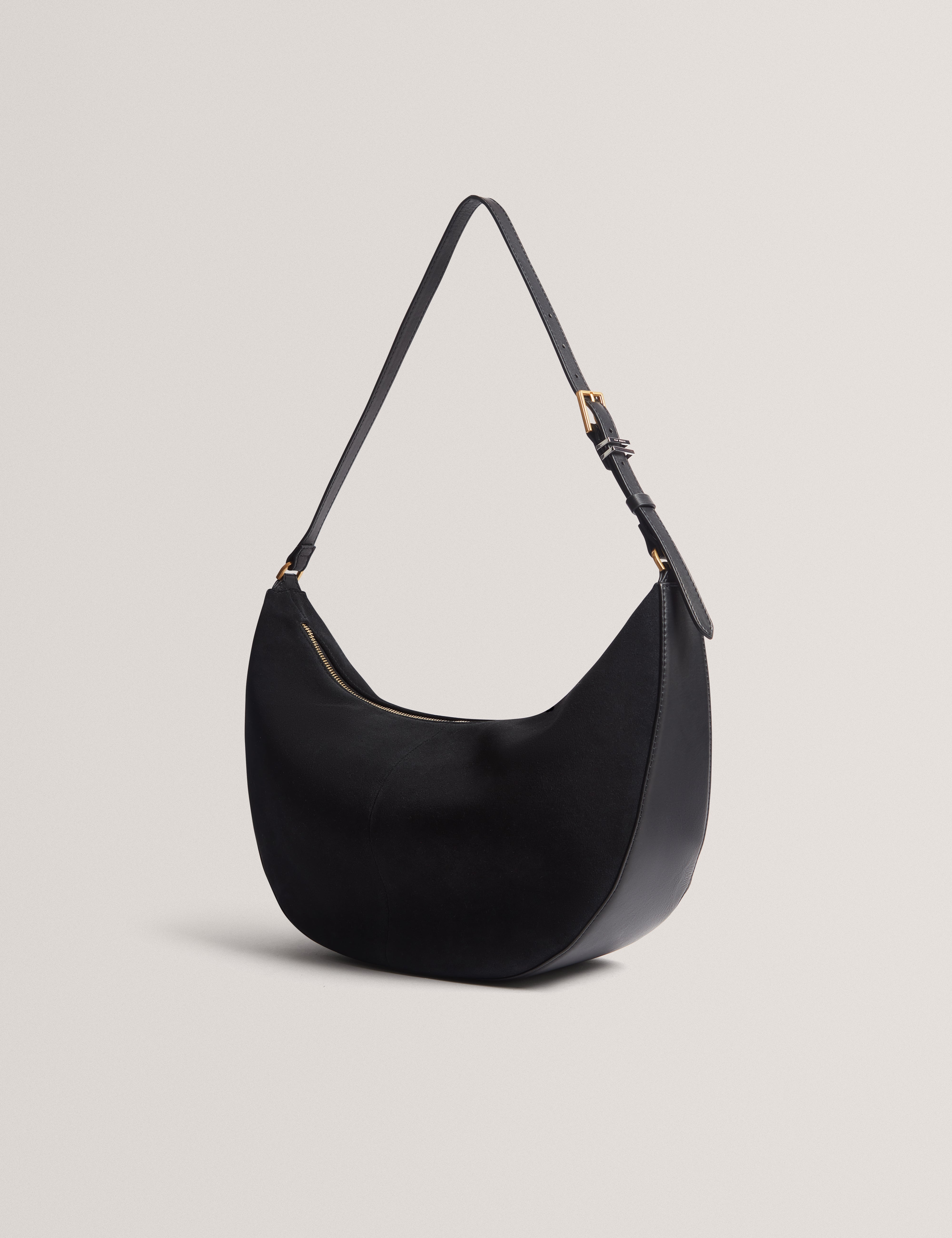 Taliee Suede Belted Detail Hobo Bag Black
