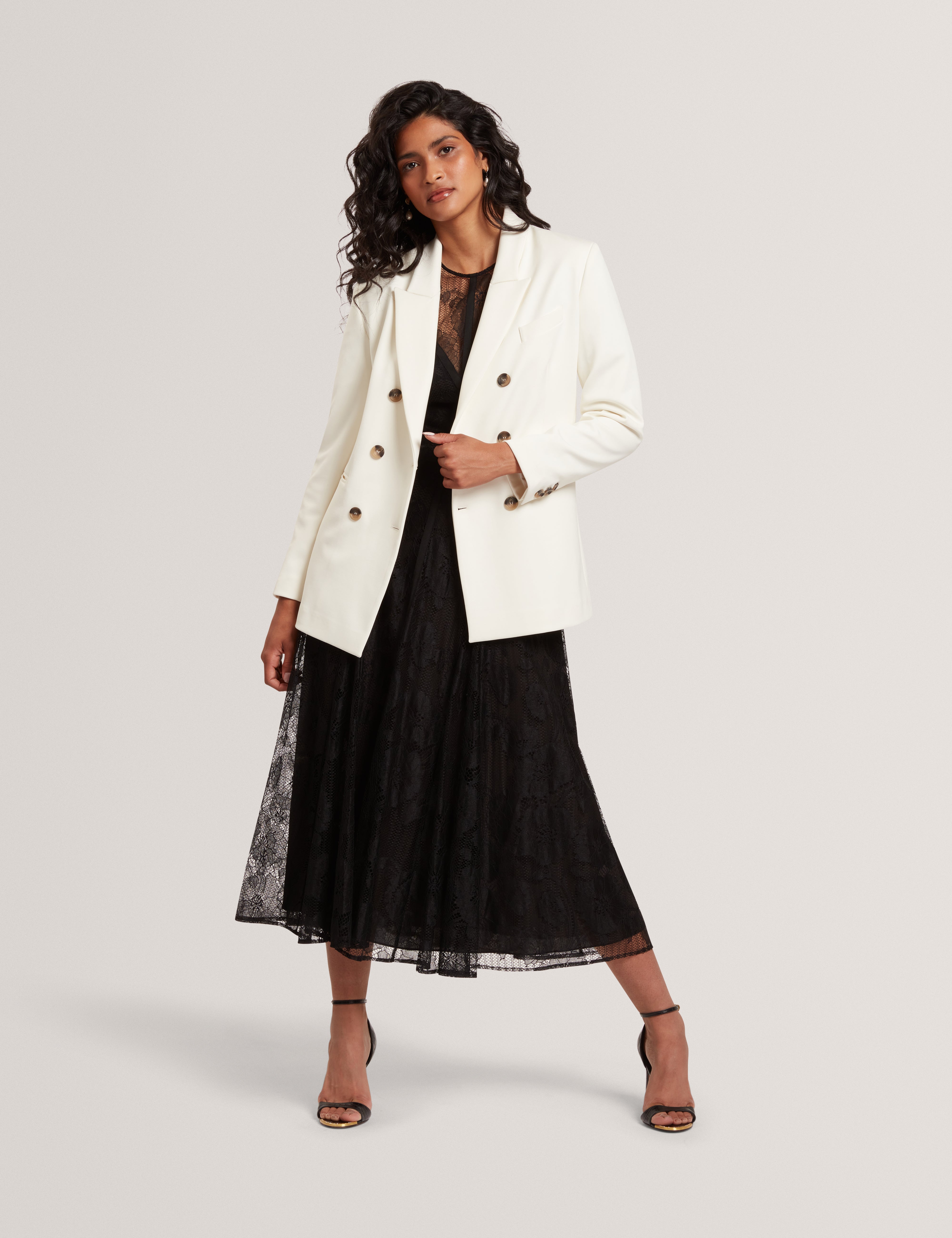 Pawlyn Tailored Ponte Double Breasted Blazer Ivory