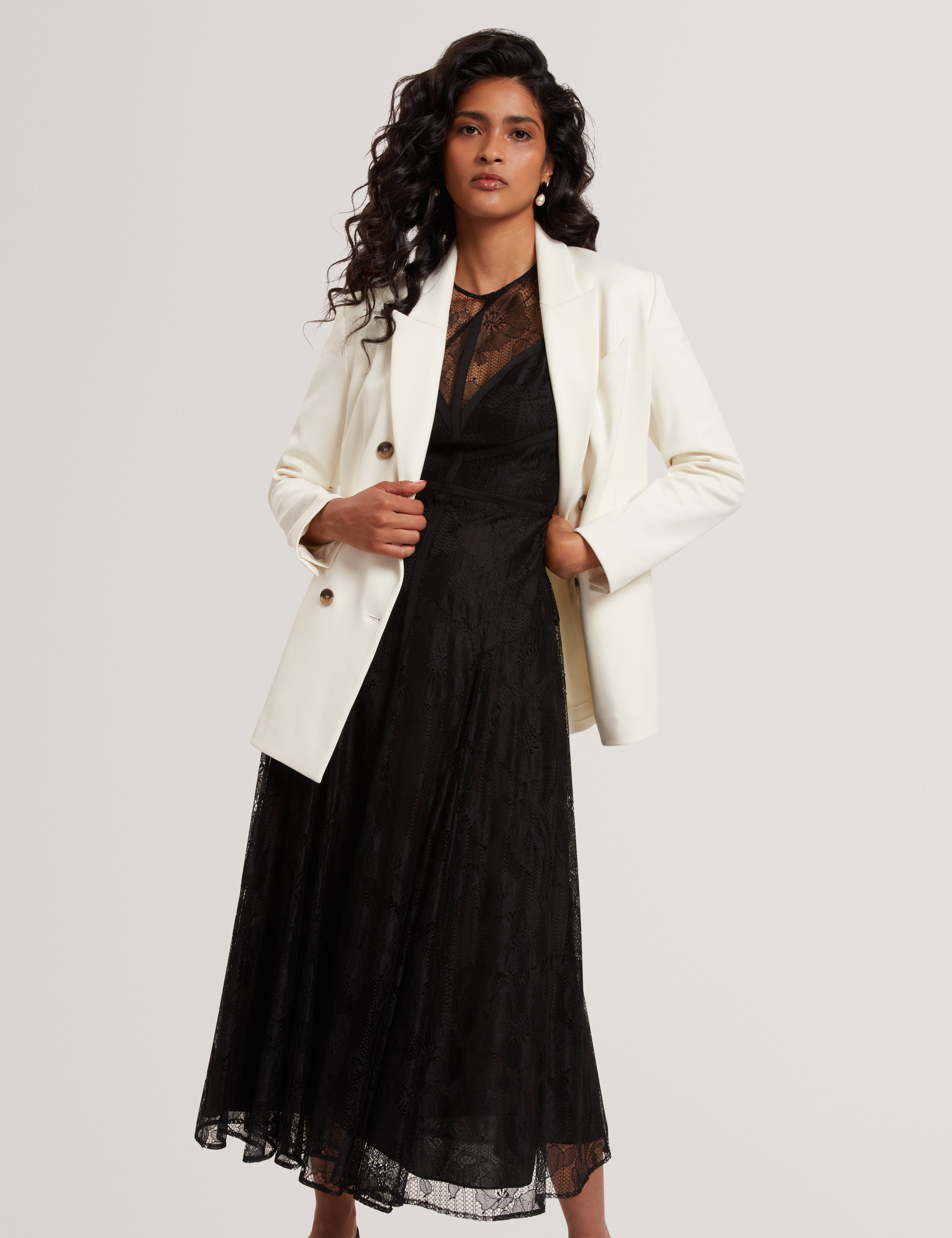 Pawlyn Tailored Ponte Double Breasted Blazer Ivory