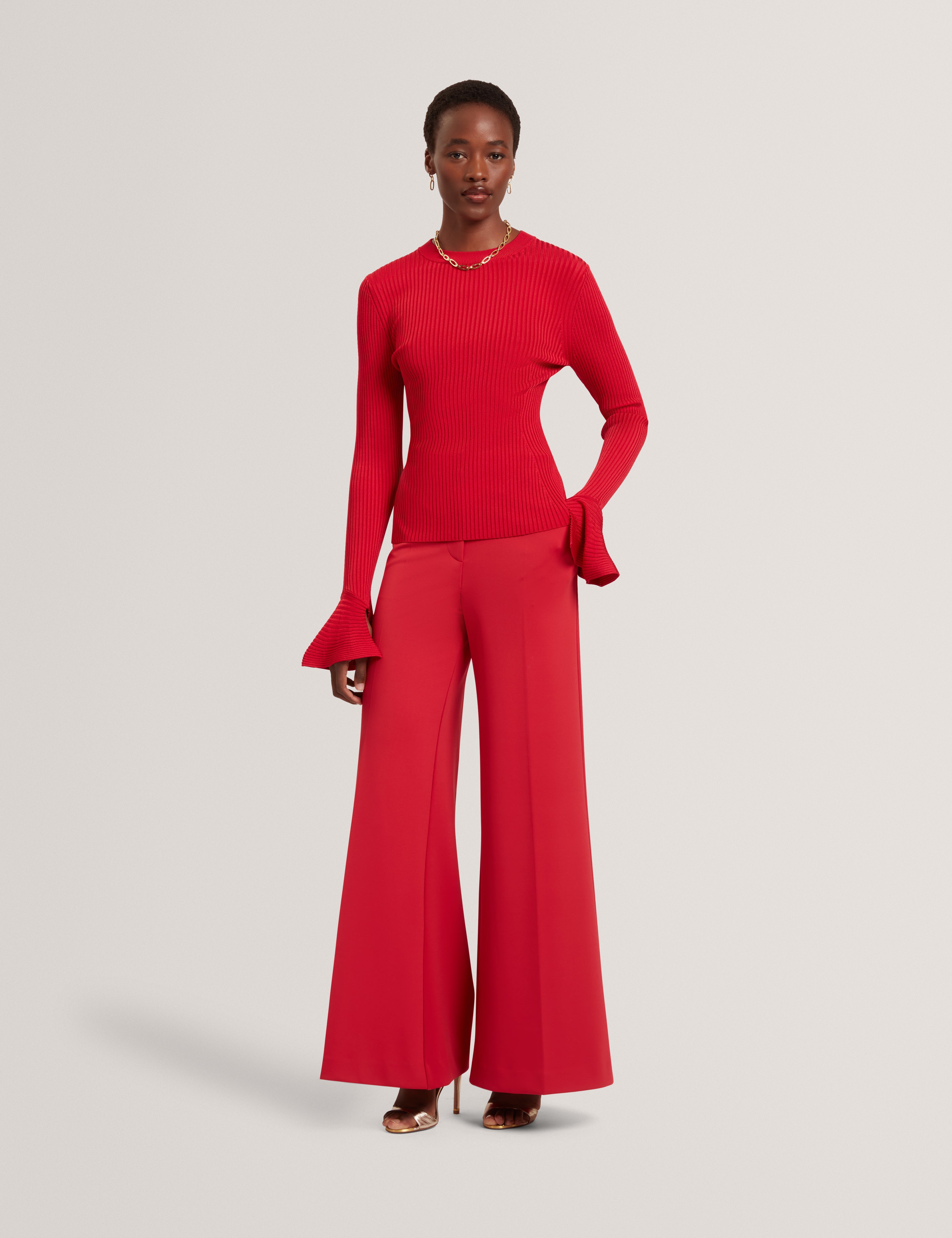 Nogal Ponte Wide Leg Trouser Dk-Red