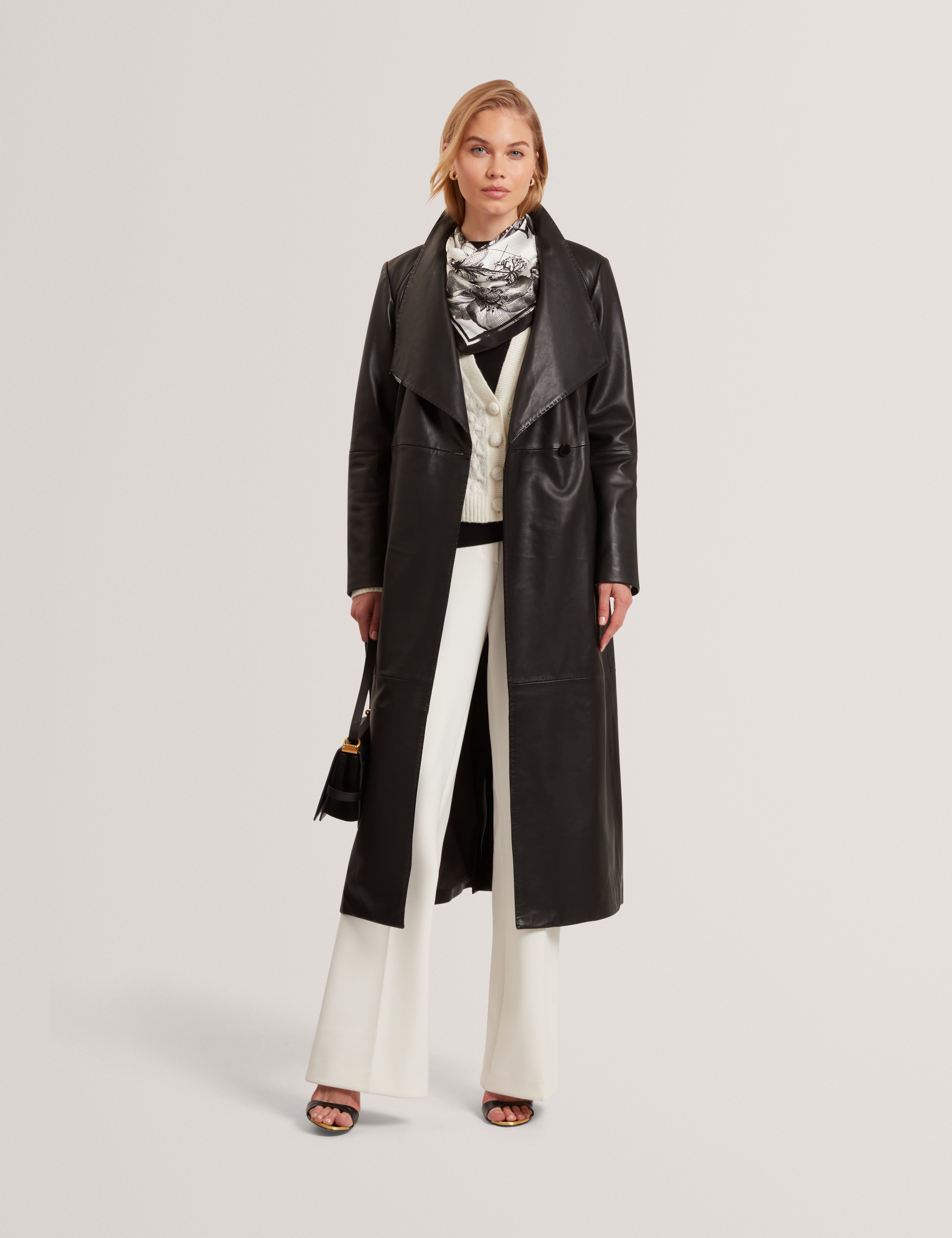 Rosello Long Length Leather Wrap Coat Black